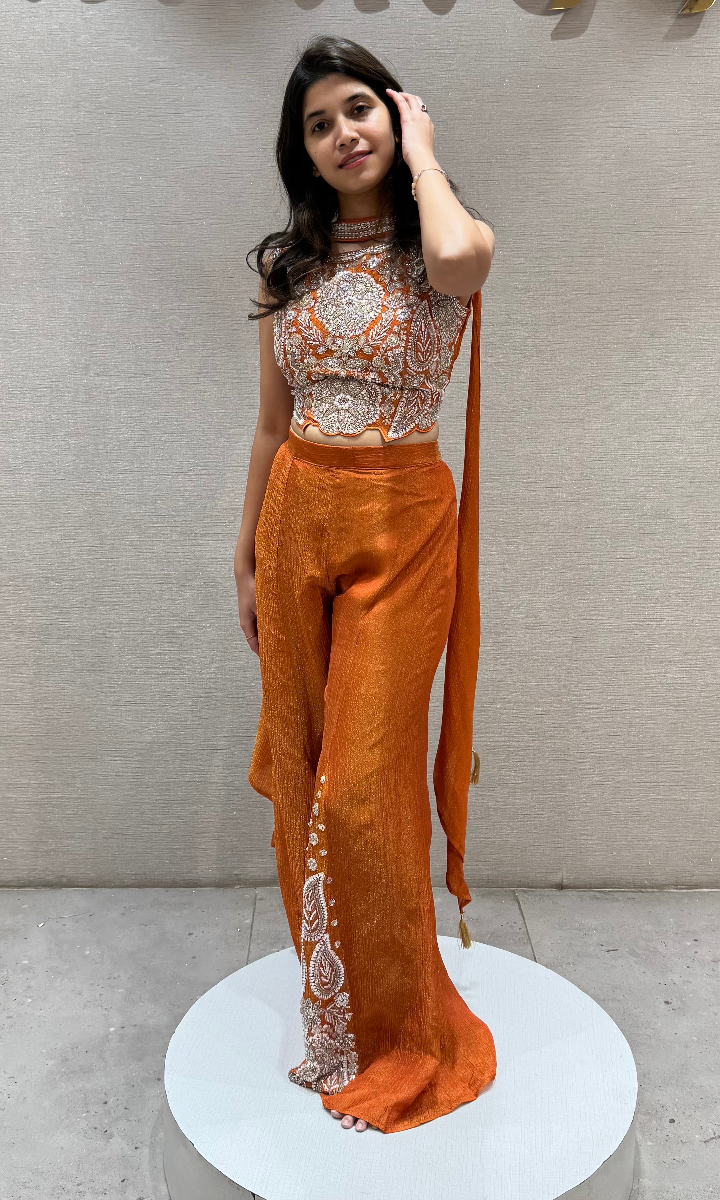 Orange Embroidered Palazzo Set