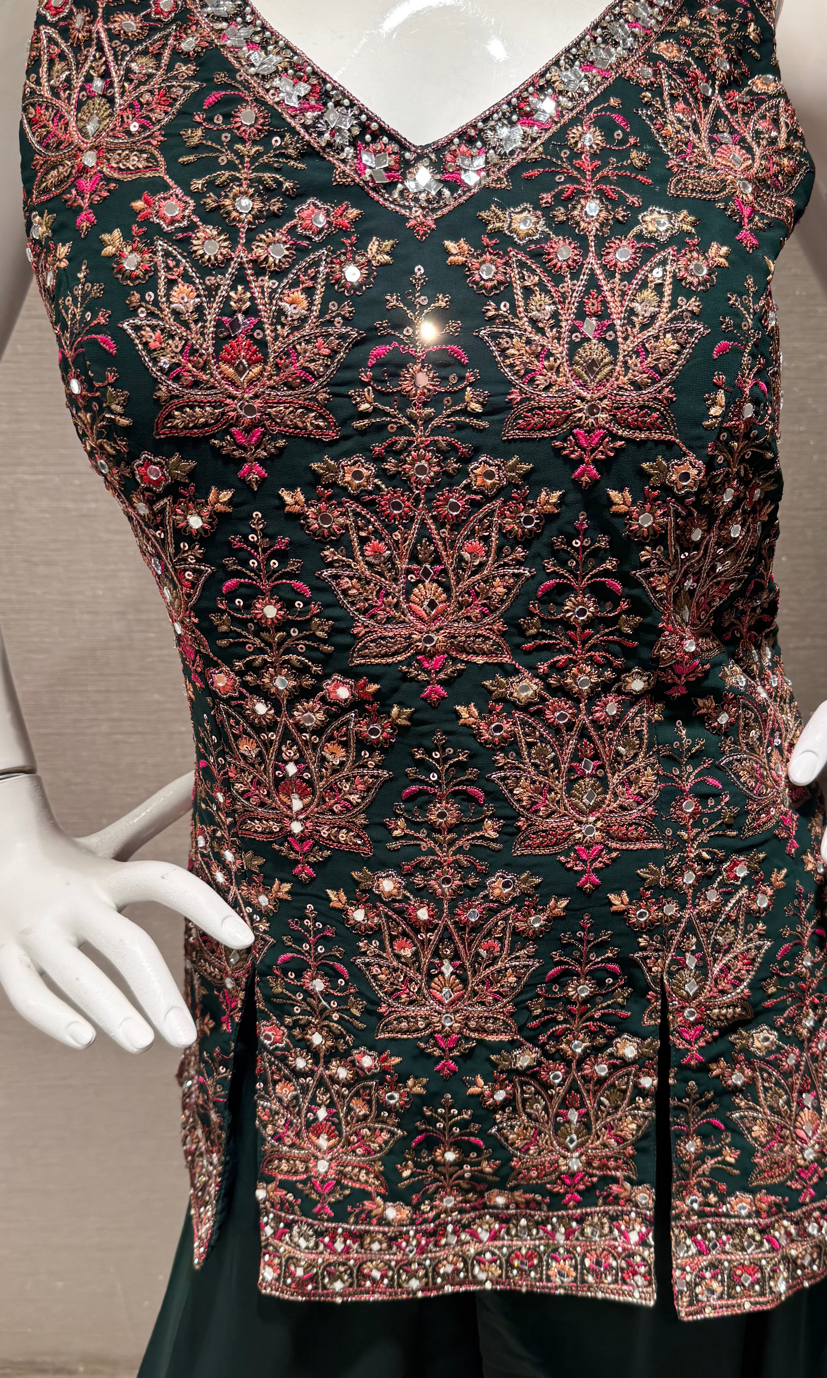Bottel Green Floral Embroidered Palazzo set