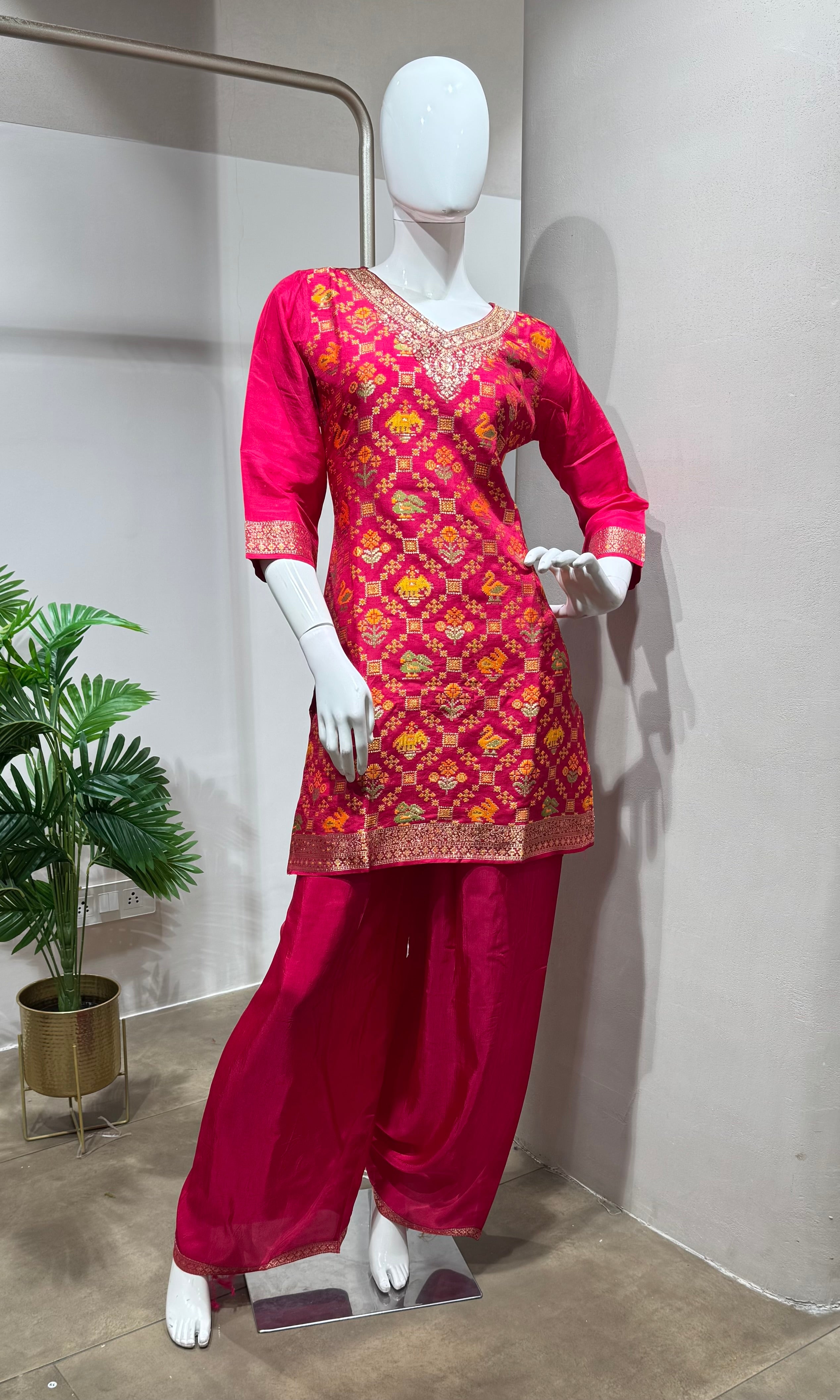 Pink Embellished Kurta with Flared Sharara Set