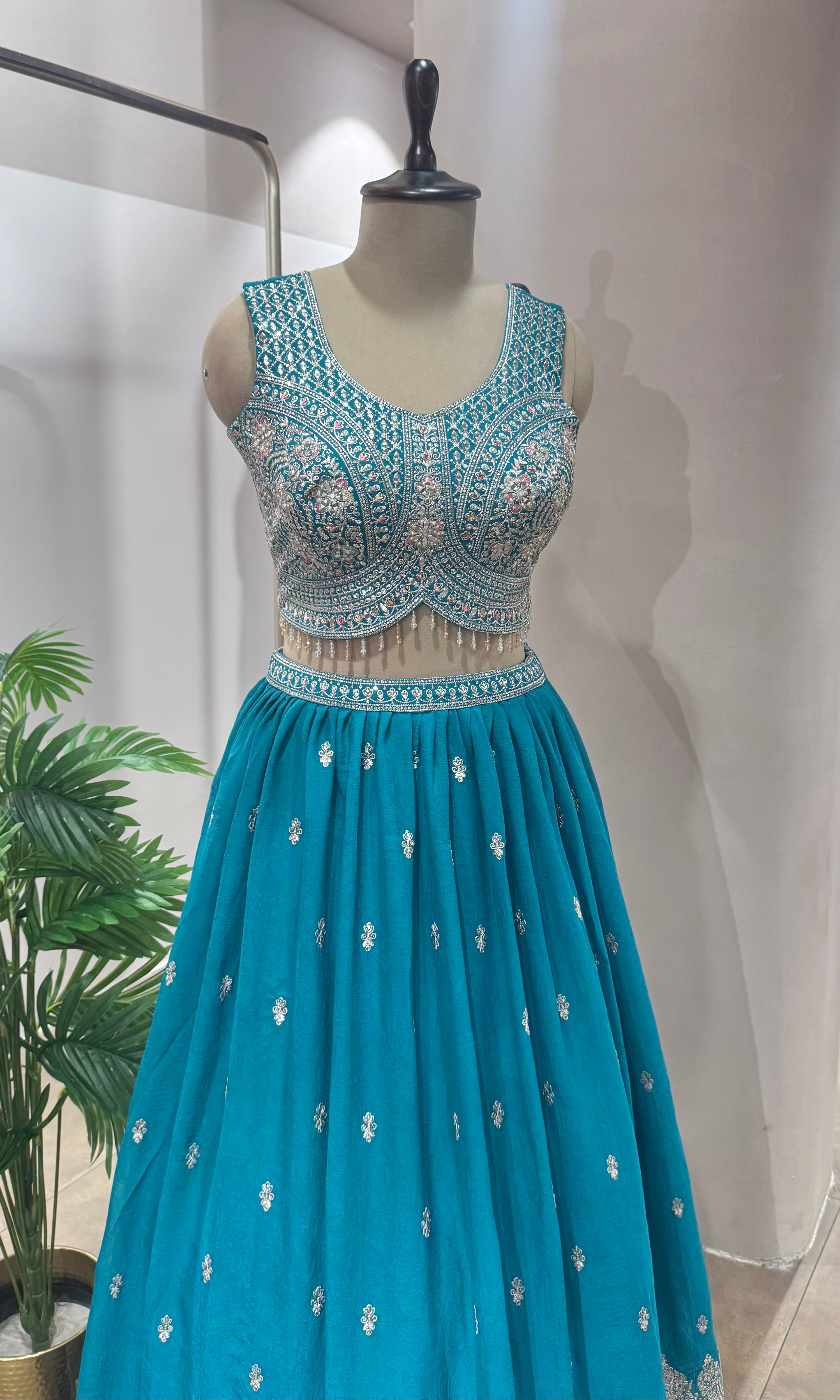 RAMA Blue Elegant Embroidery Lehenga