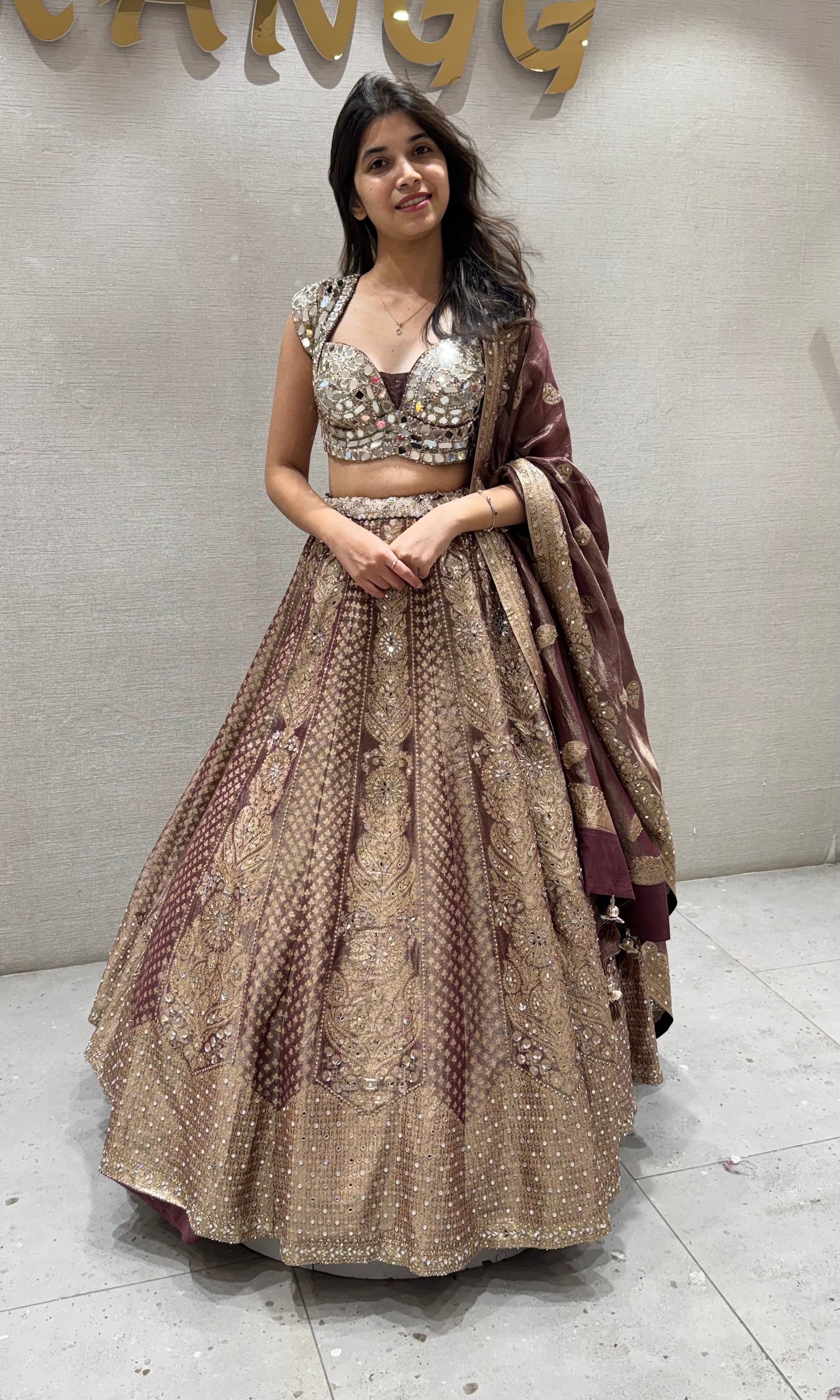 Wine Silk Embroidered Lehenga Set