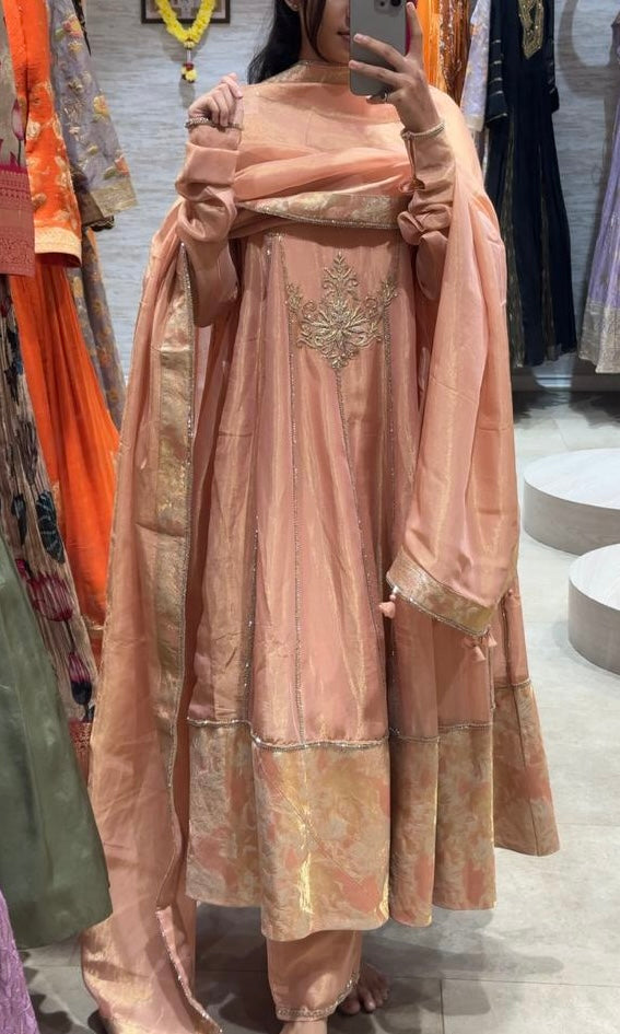 Peach zari work Anarkali