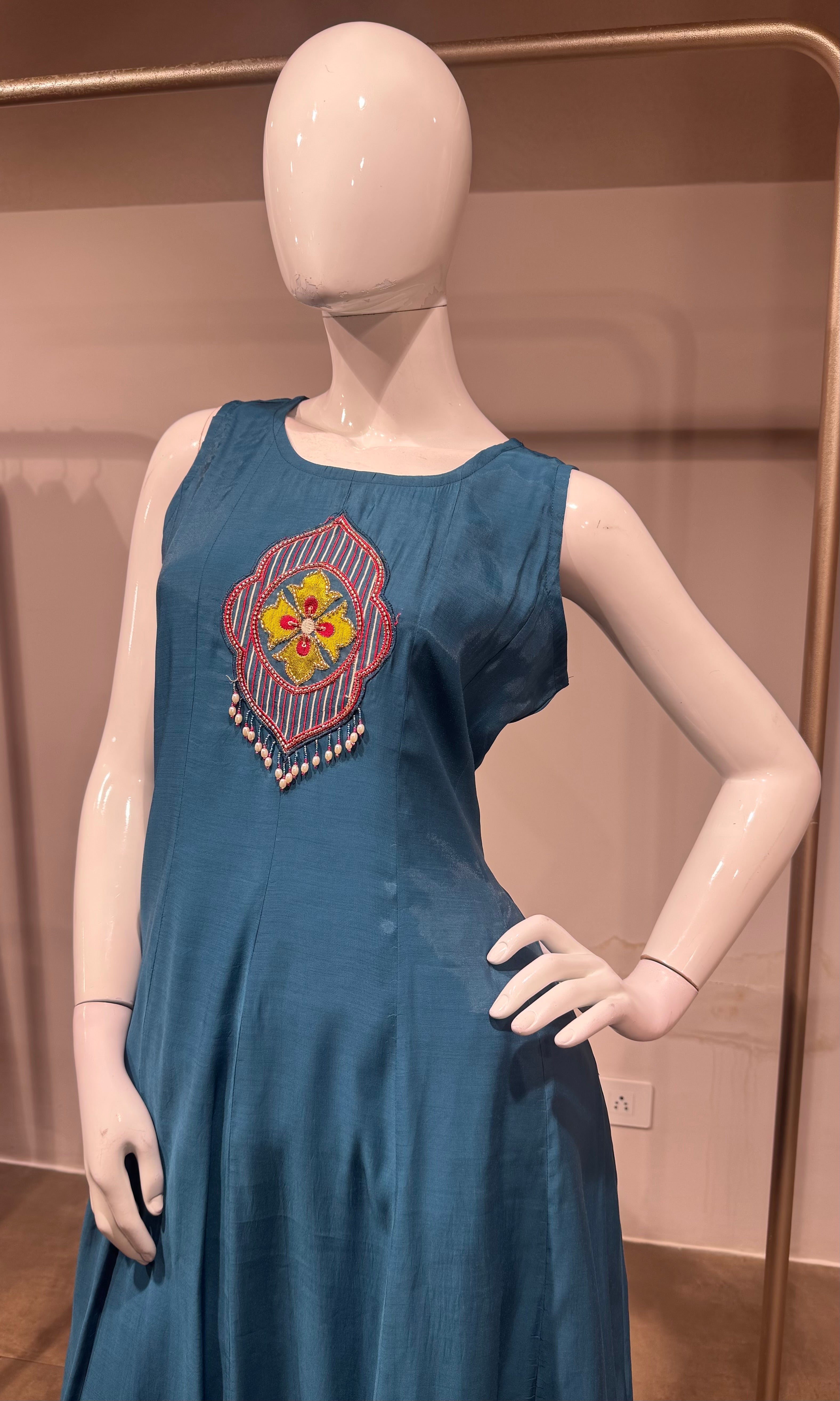 Blue ethnic anarkali with palazzo pants