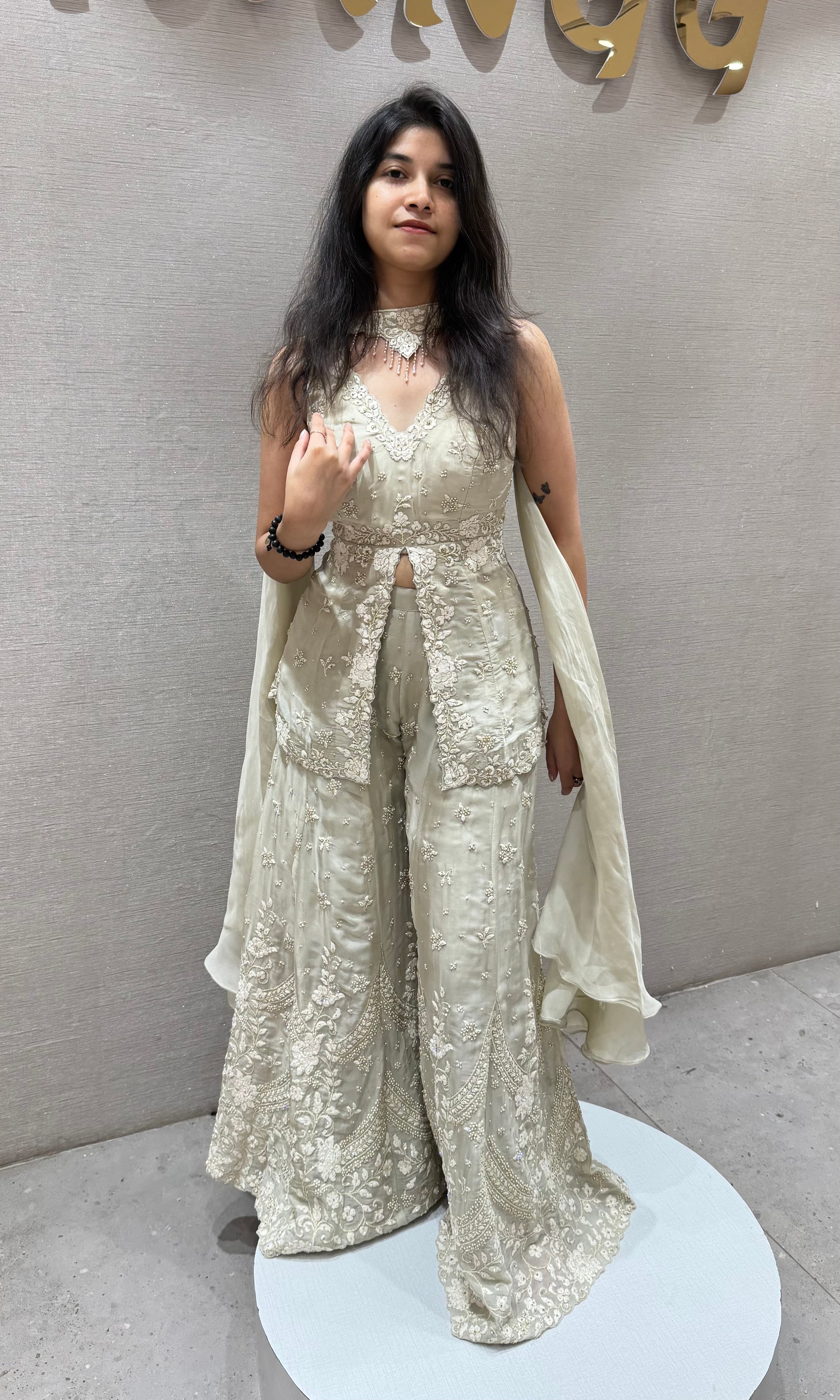 Pista green FRONT SLIT PEPLUM PALAZZO SET