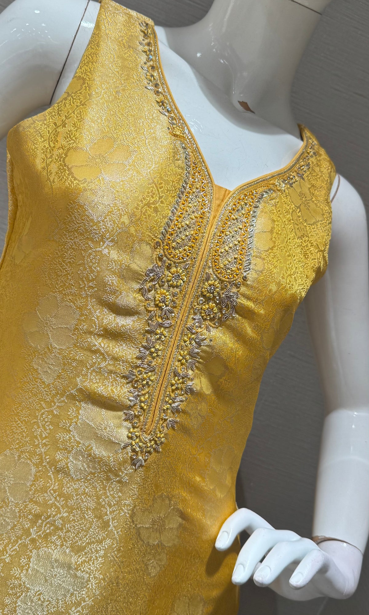 Yellow Banarasi Silk Brocade Kurta with Dupatta