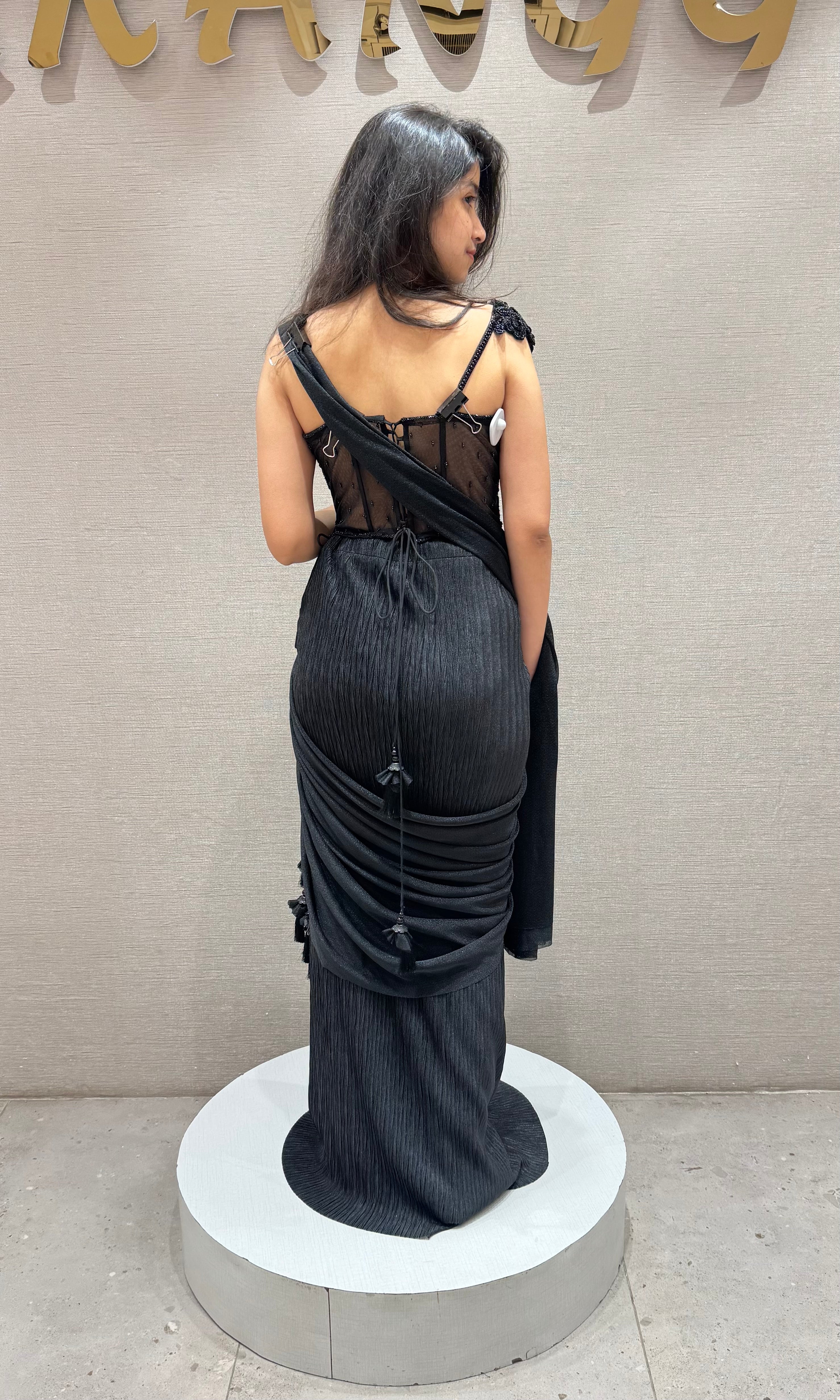Black DRAPE SAREE WITH CORSET BLOUSE