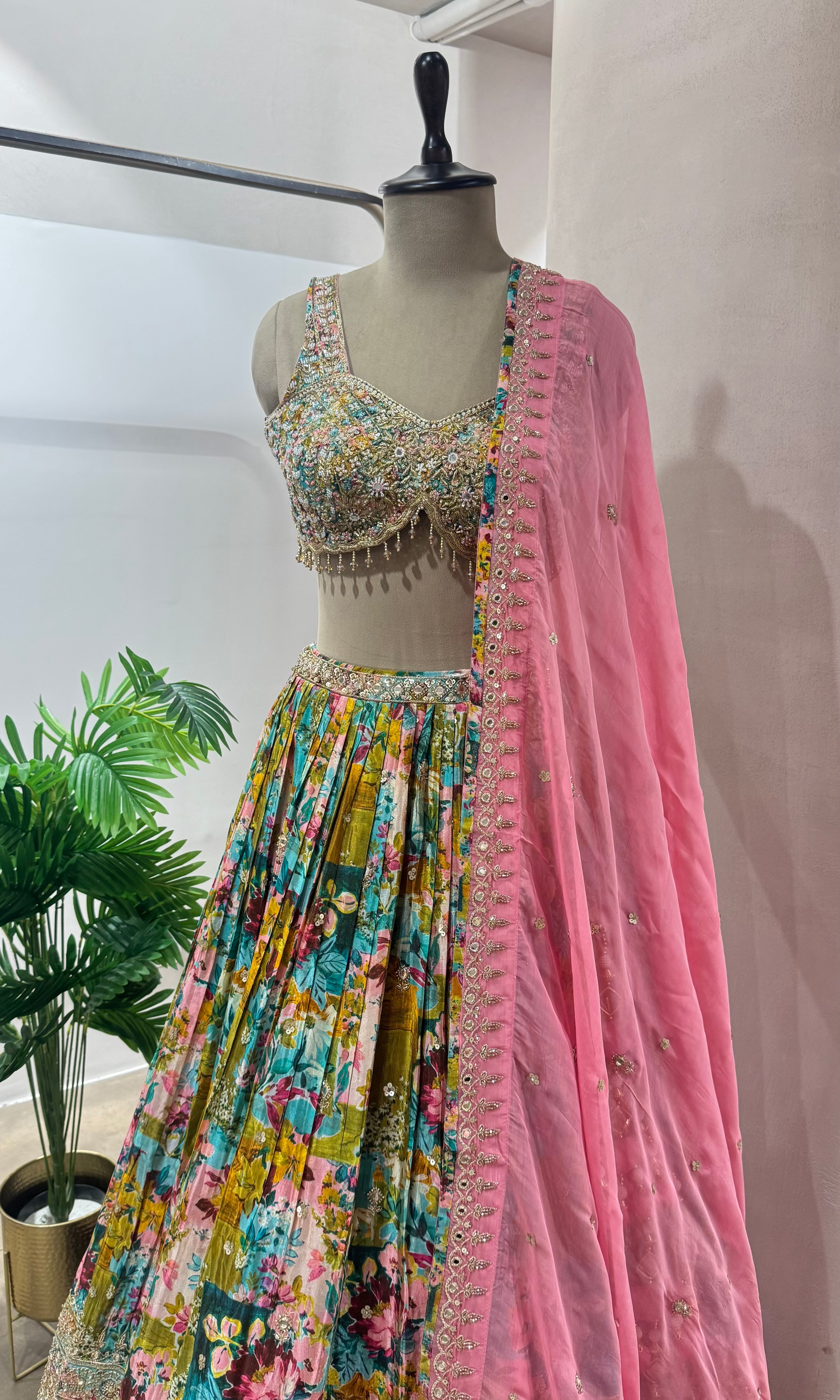 PINK MULTI FLORAL EMBROIDERED LEHENGA