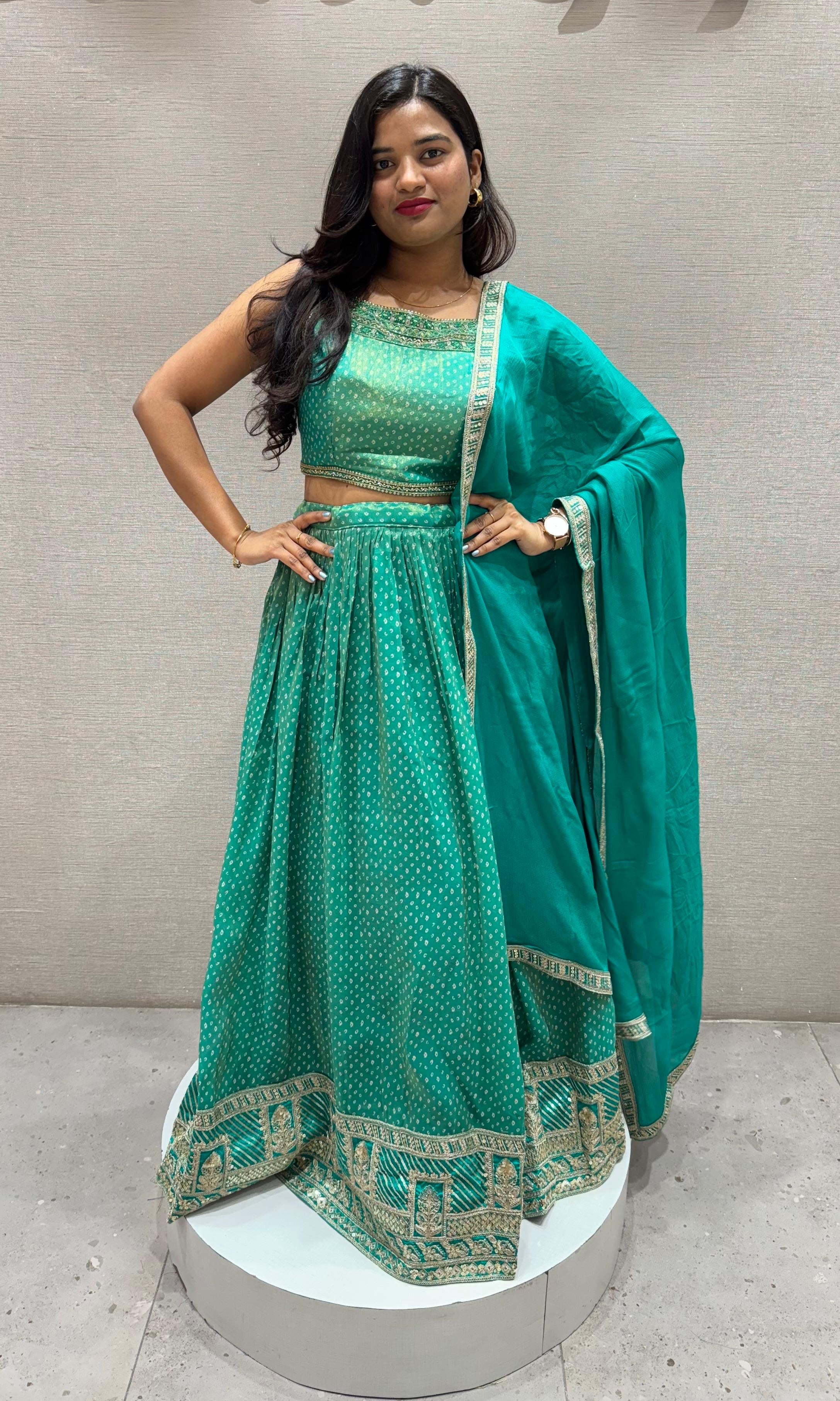 Green EMBROIDERED lehanga