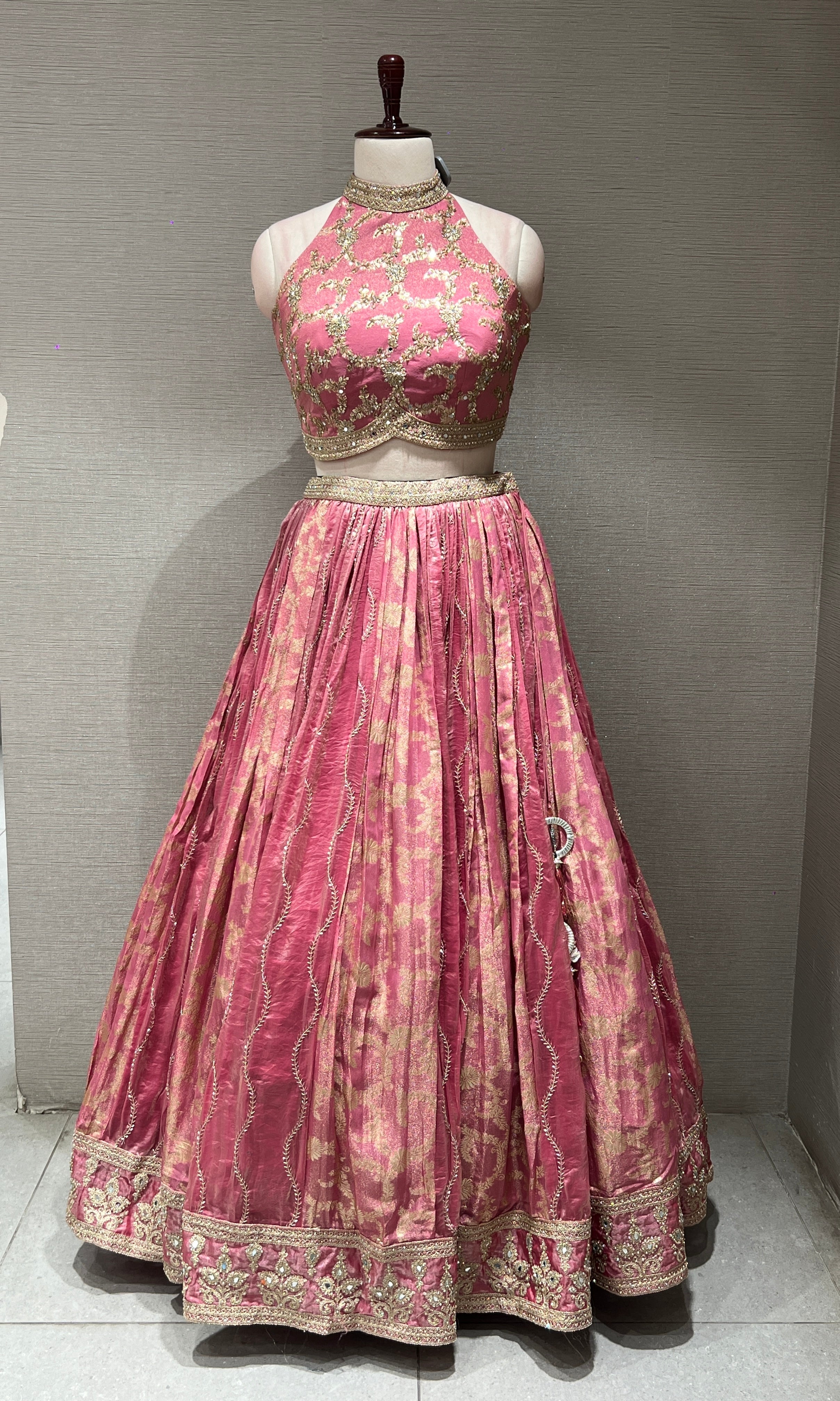 BLUSH PINK LEHENGA WITH HALTER BLOUSE