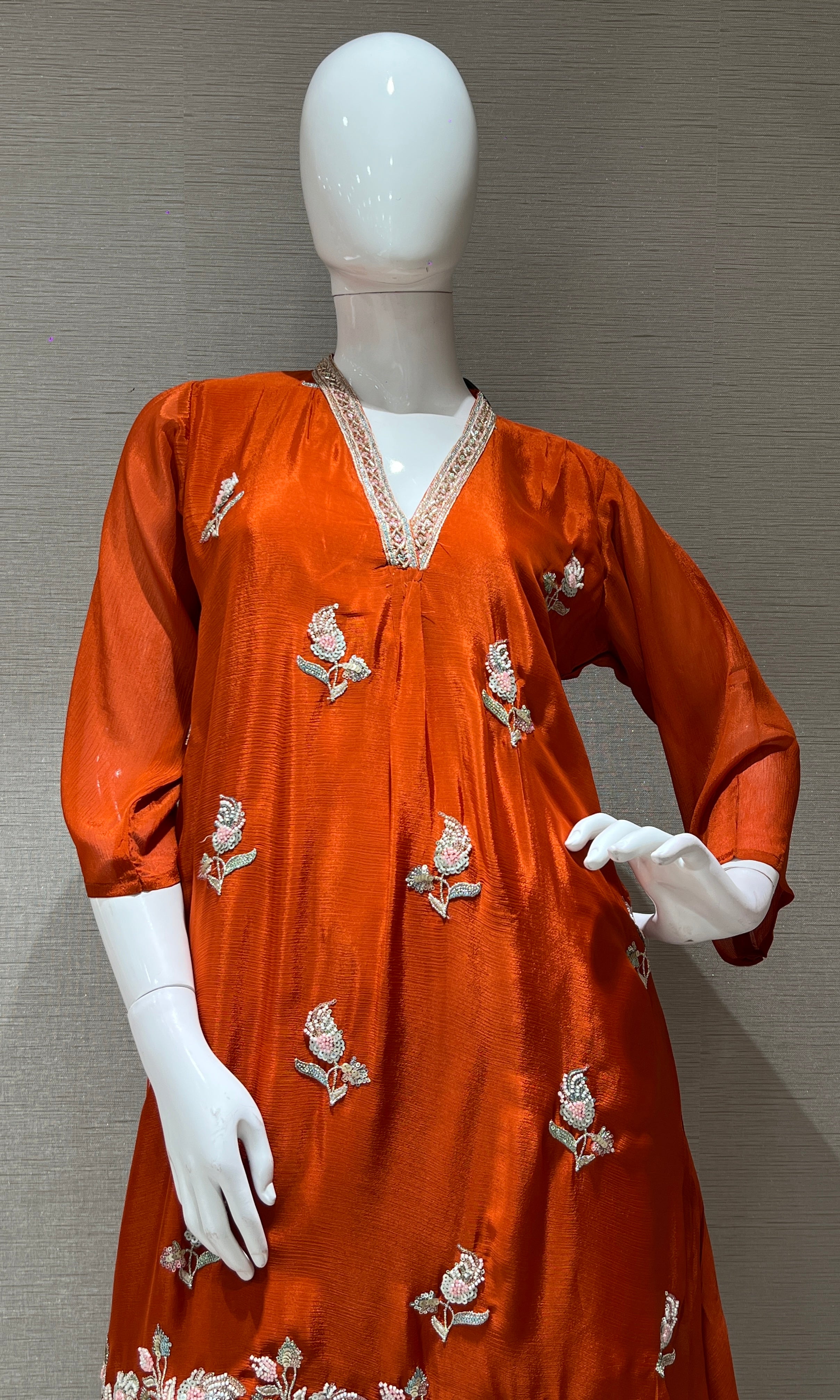 Rust Embroidered Kurta Sharara palazzo set
