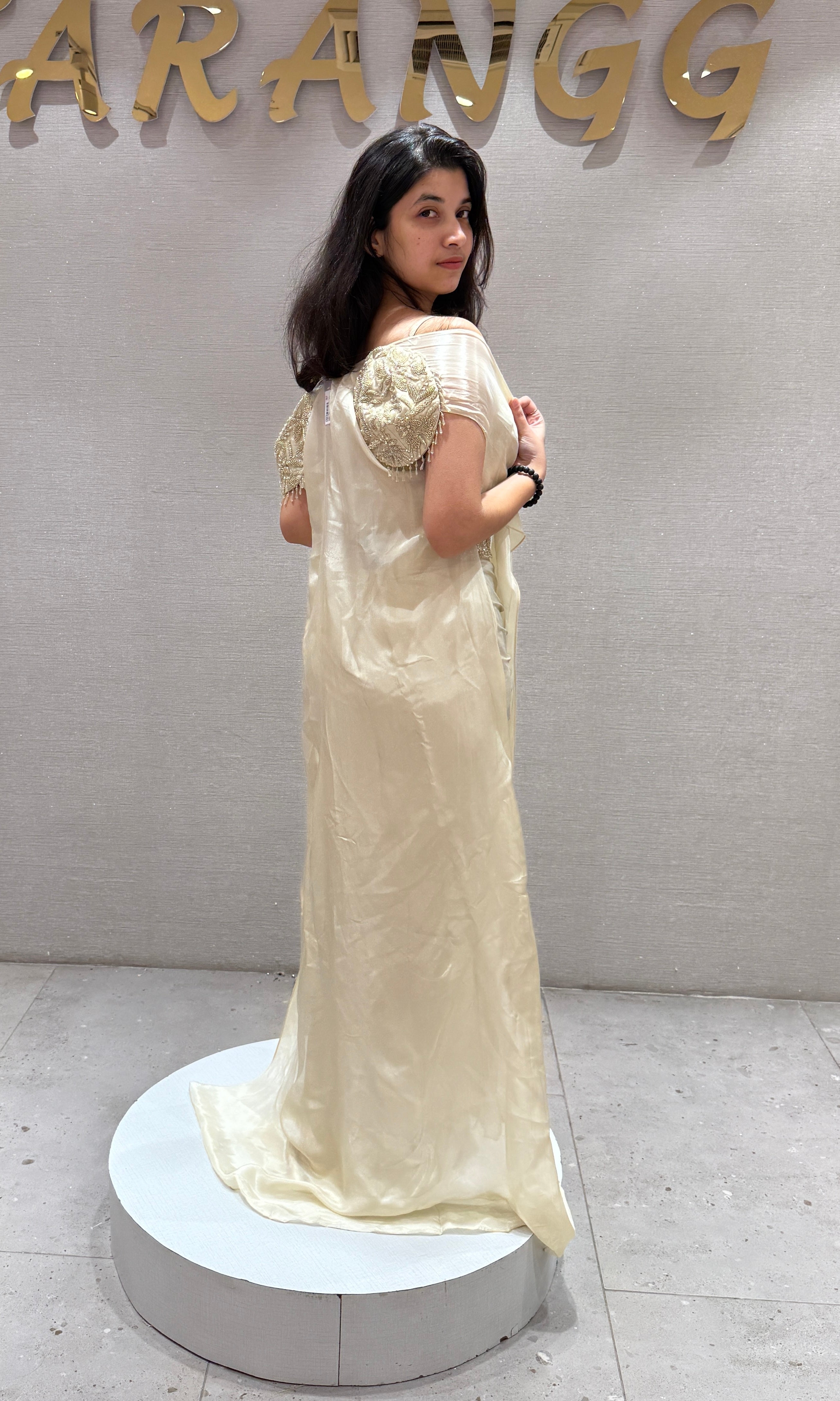 Ivory gold Draped Skirt Set with cape