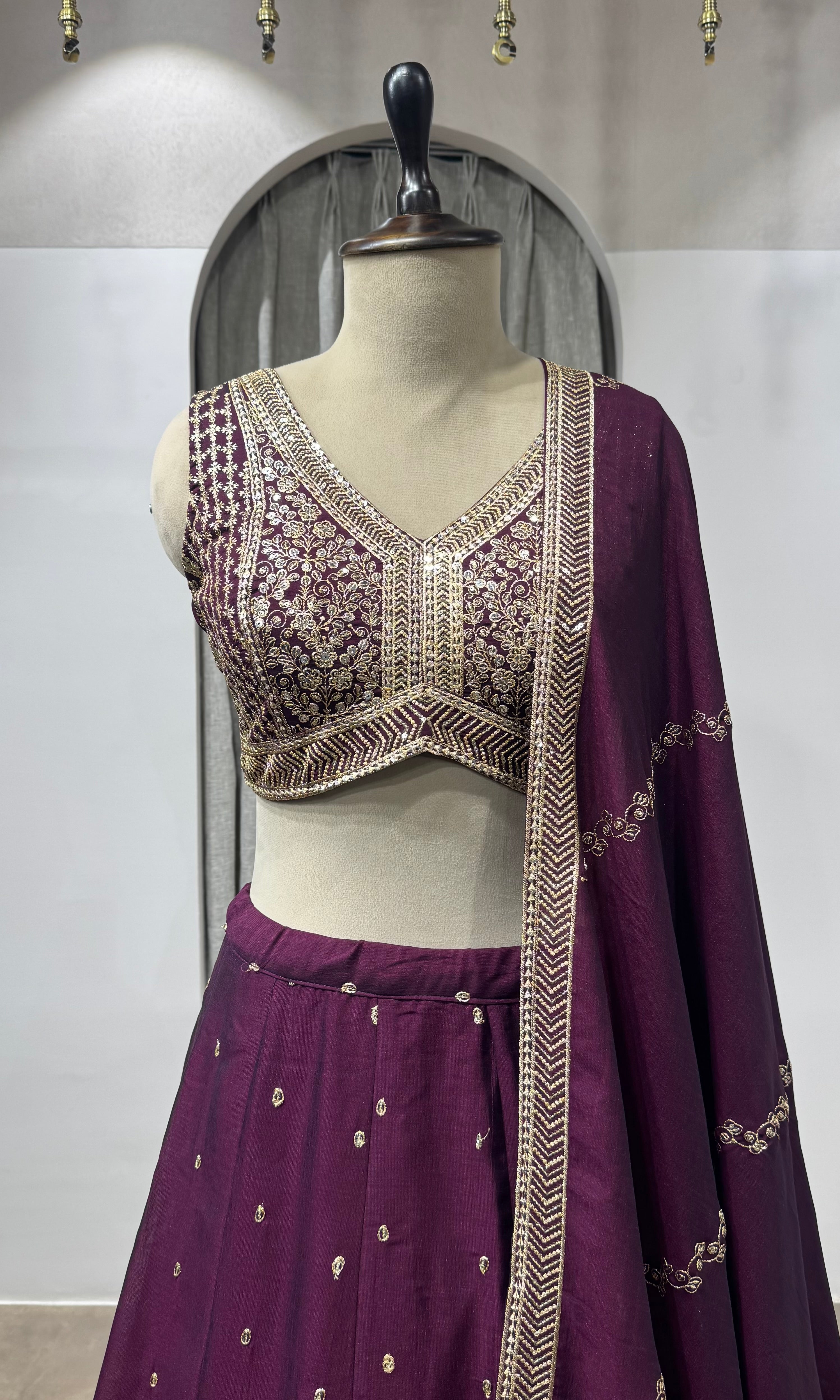 Wine Georgette Sequin Embroidered Lehenga