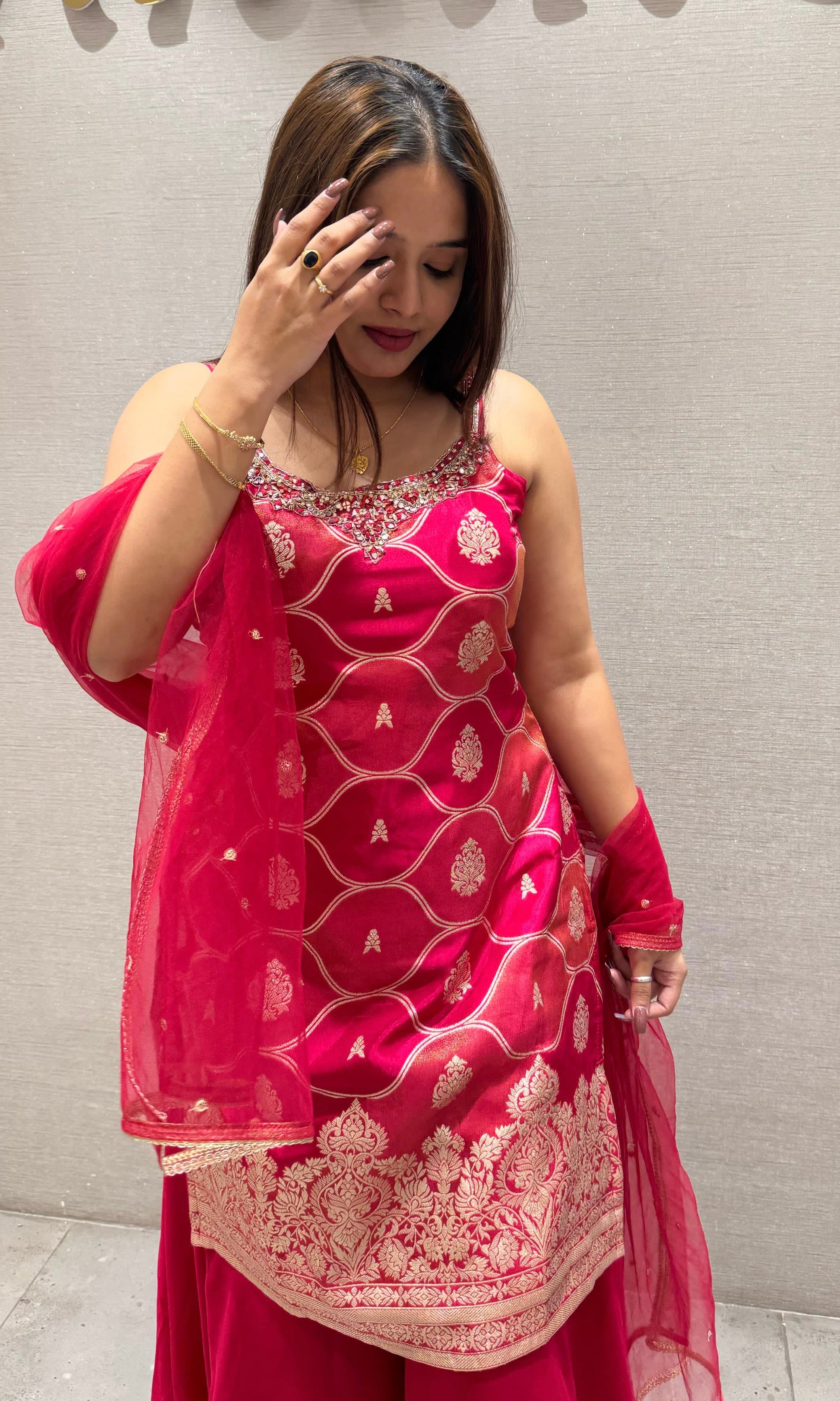 PINK SHARARA WITH SHORT KURTI