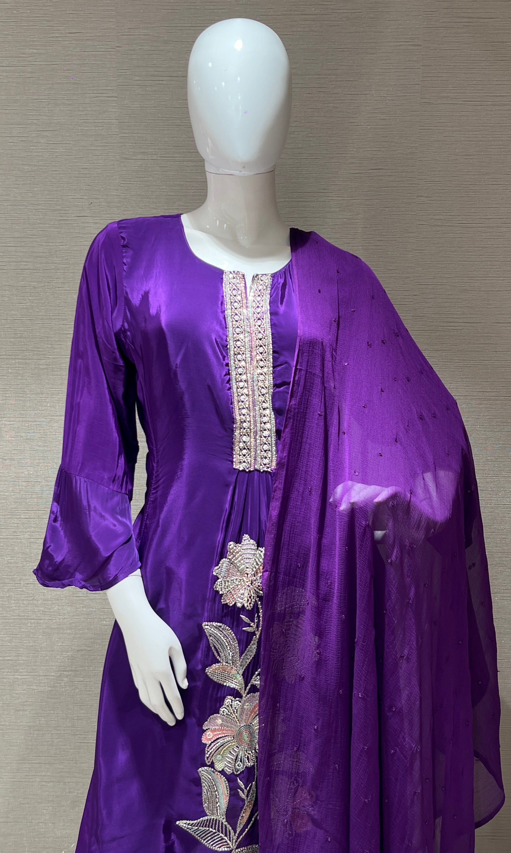Purple silk kurta set