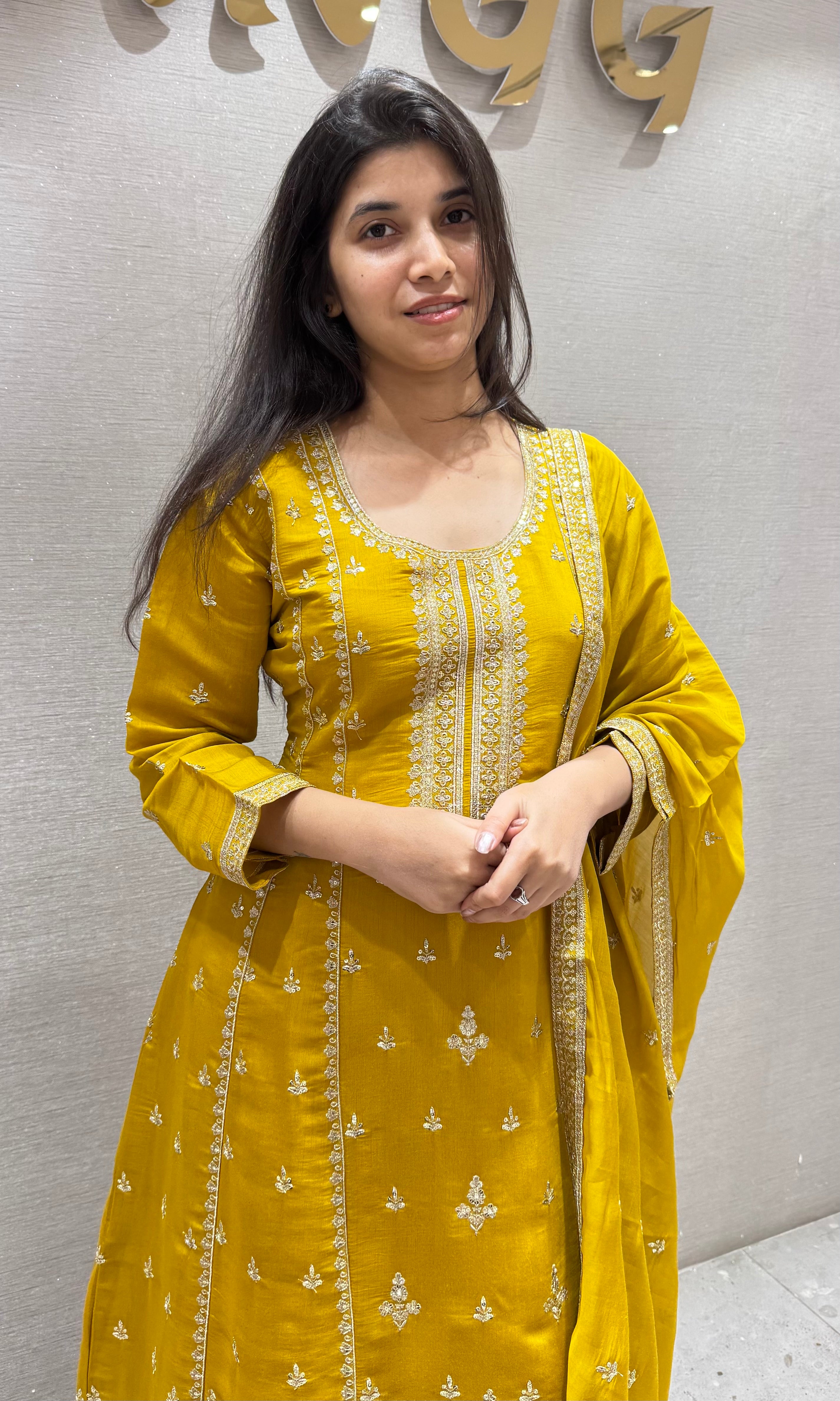 YELLOW Embellished Chinon SILK KURTA SET