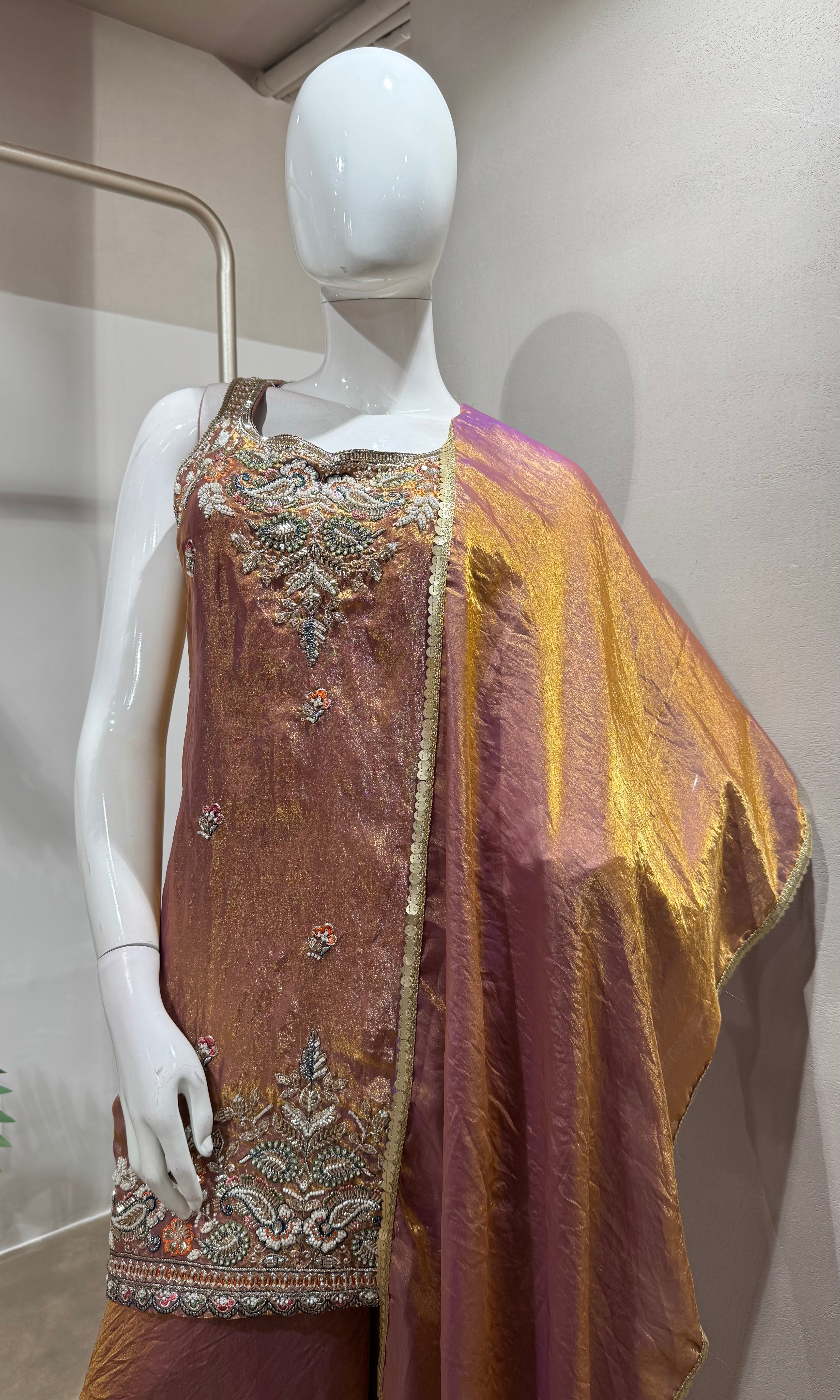 LIGHT BROWN Tissue Sharara Set