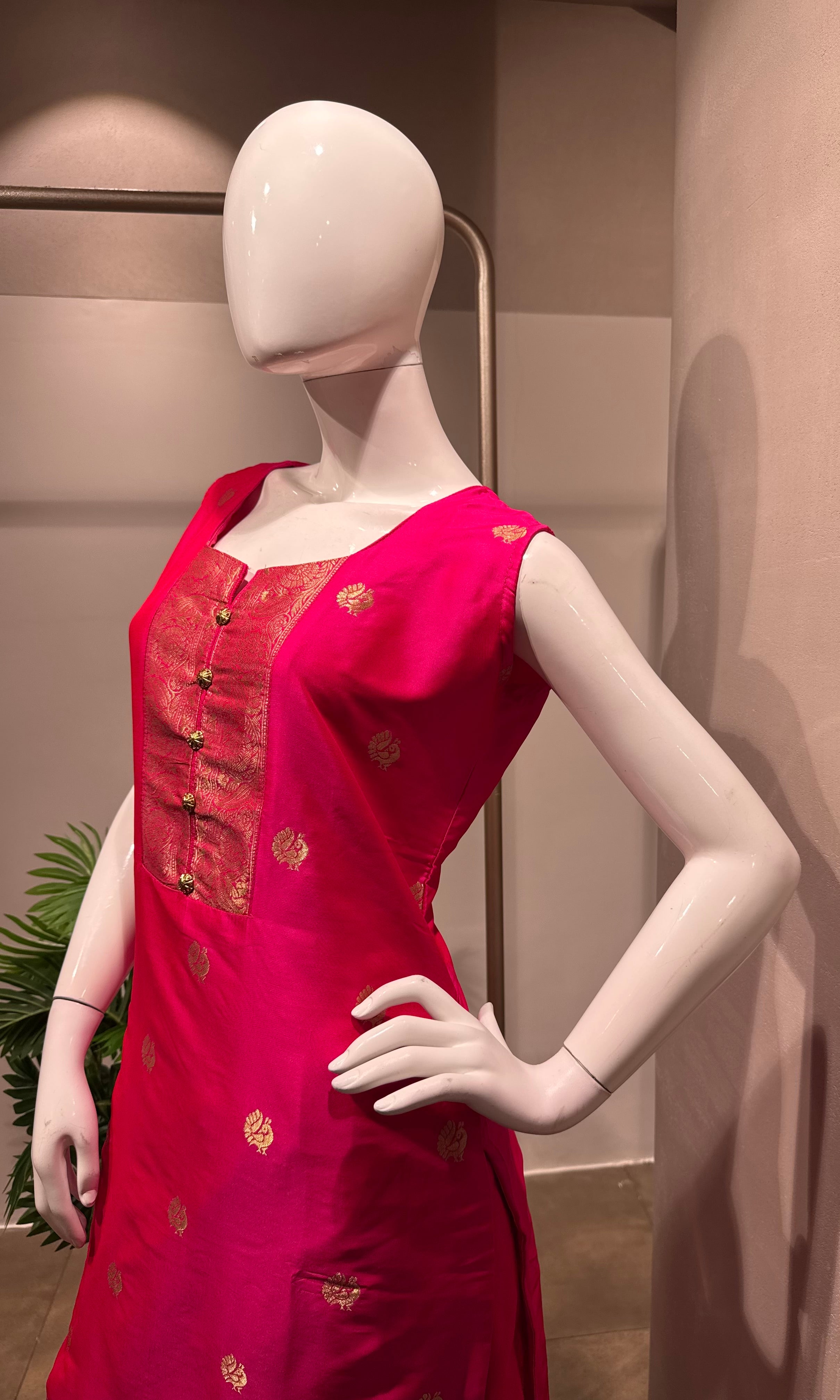 Rani Pink Banarasi Silk Kurta Set