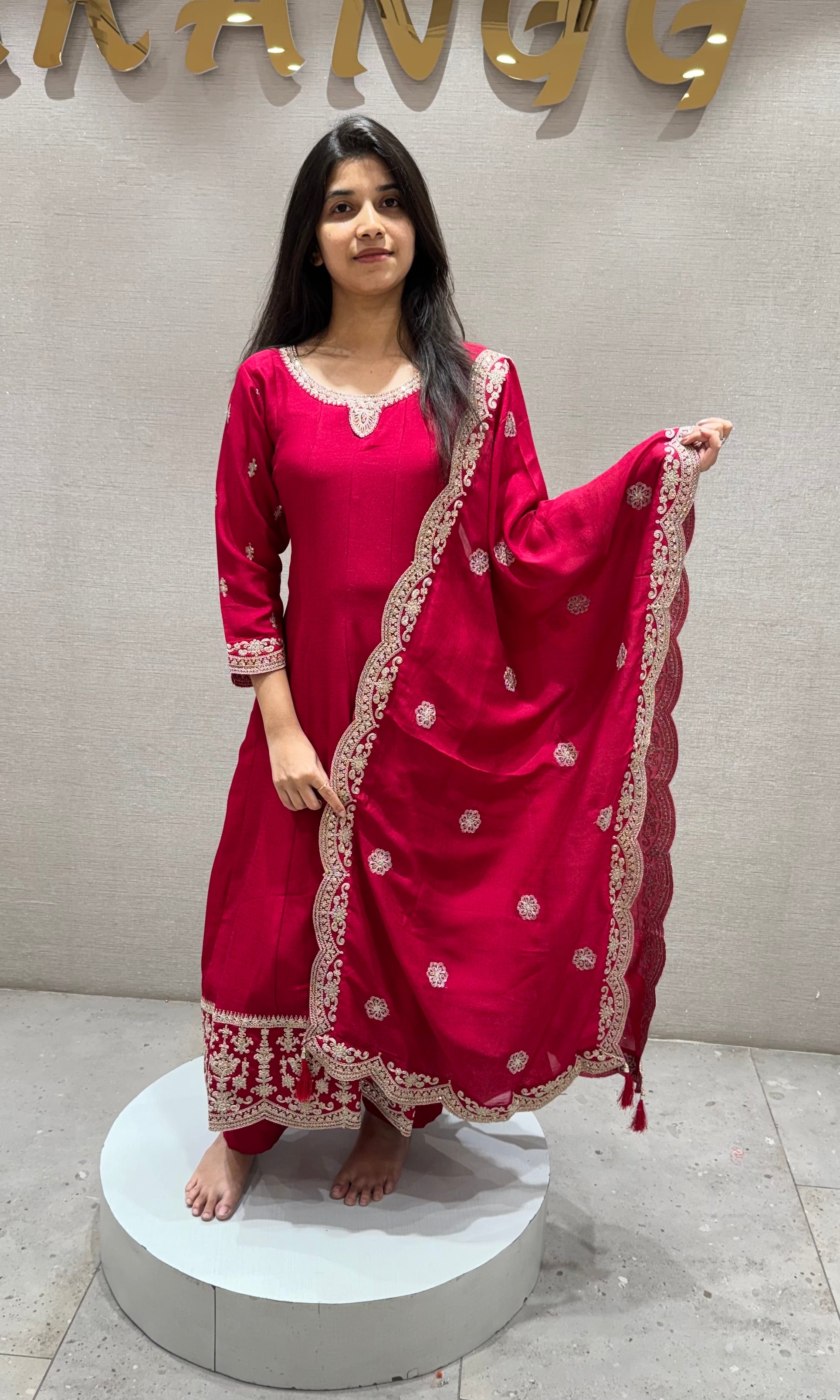 RANI PINK Embroidered Silk ANARKALI Set
