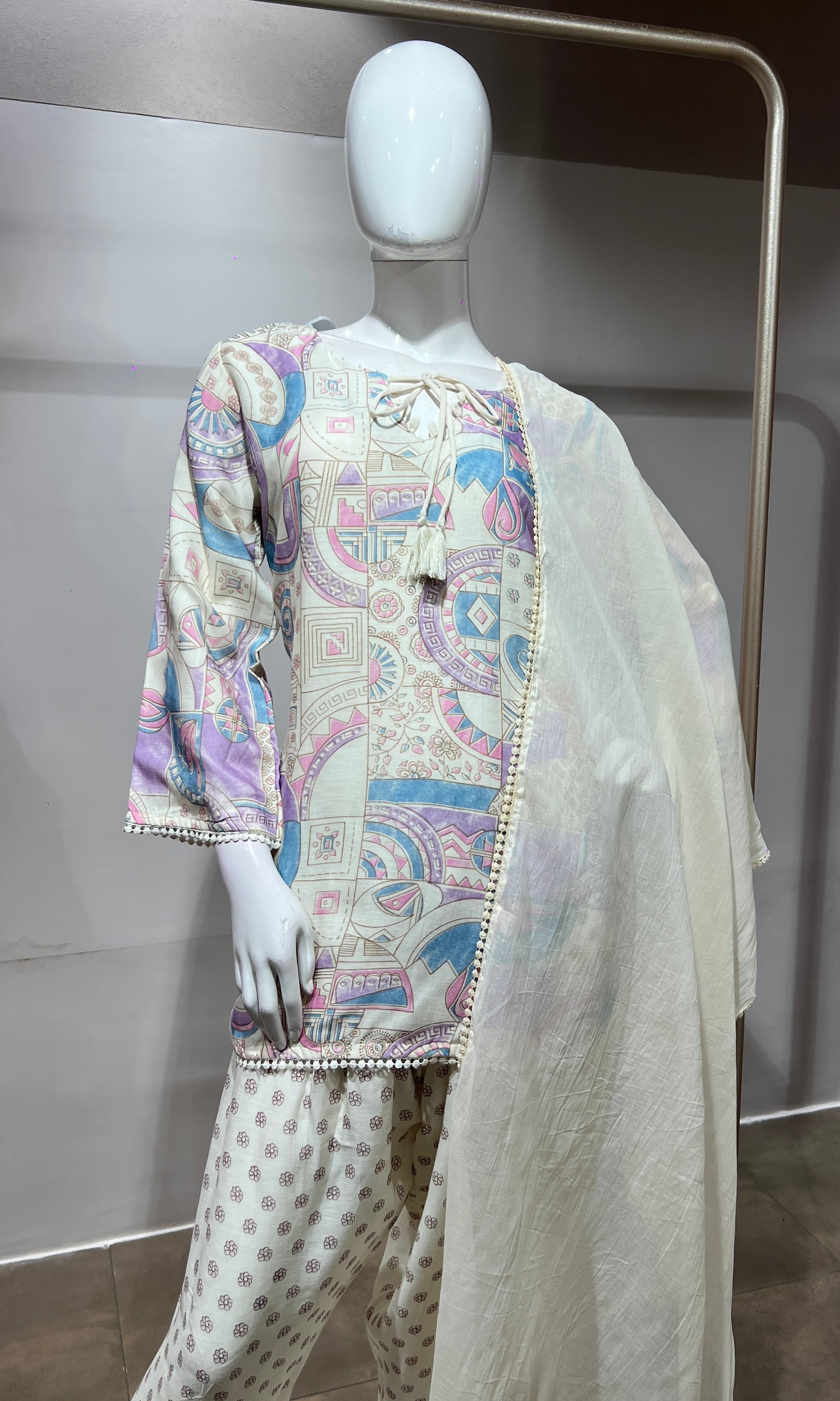 Purple Pastel Floral Printed Farsi salwar
