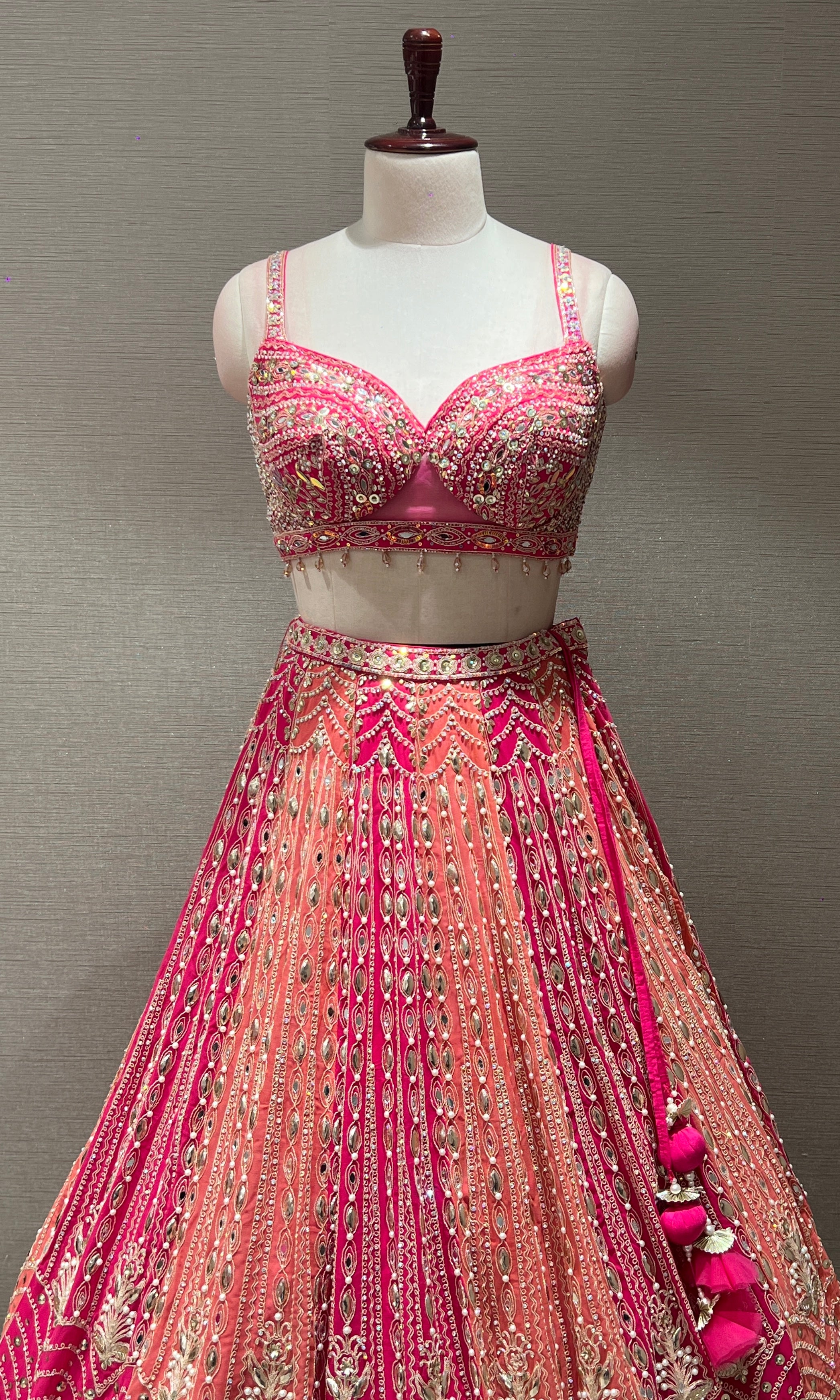 Pink PEACH INTRICATE EMBROIDERED Lehenga