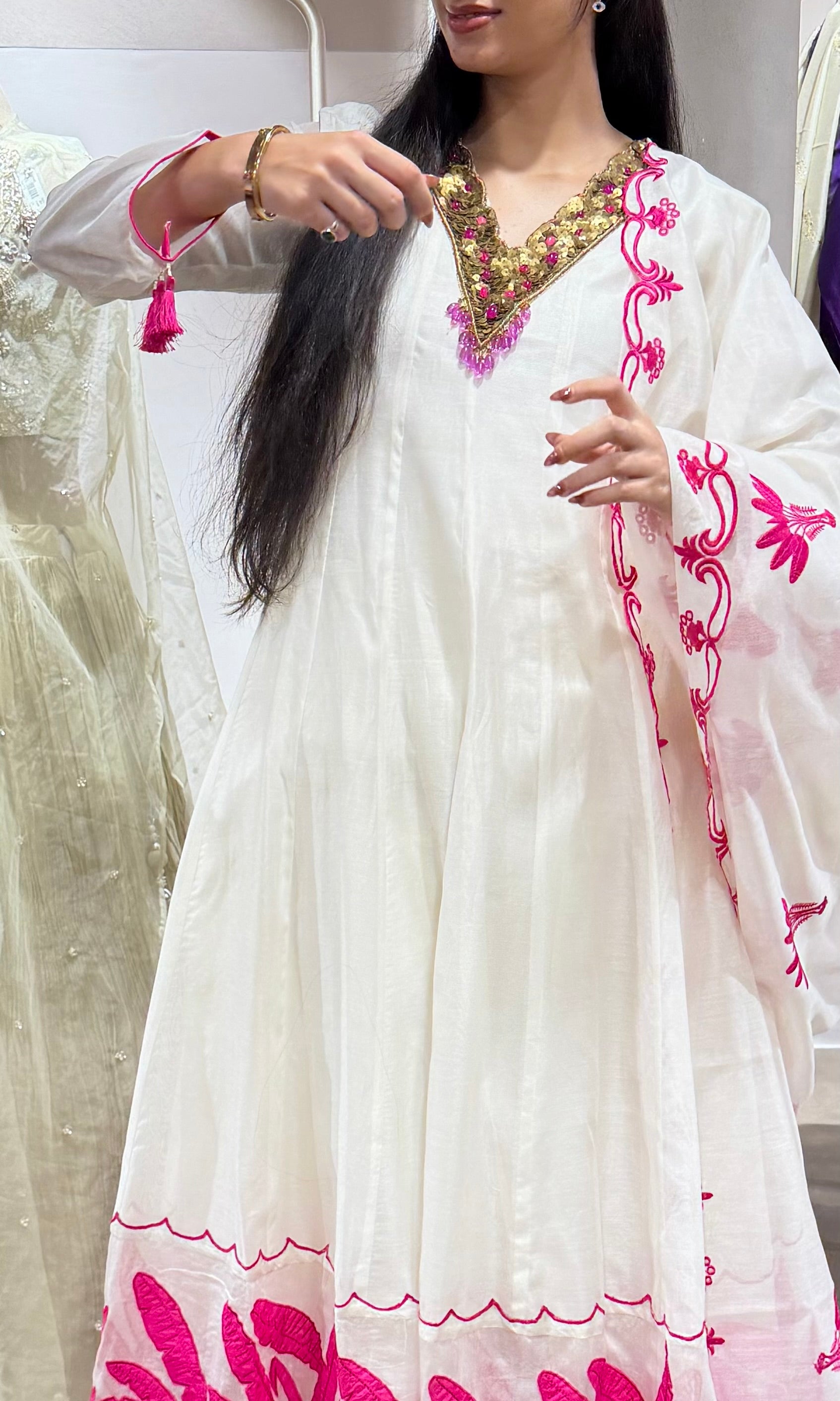 HALF WHITE & PINK ETHNIC ANARKALI SET