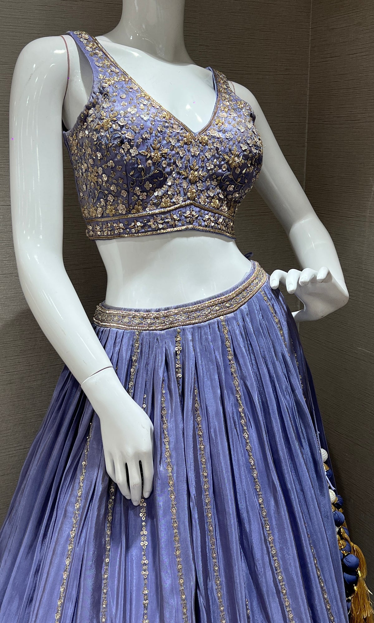 Light purple Embroidered Pleated Lehenga