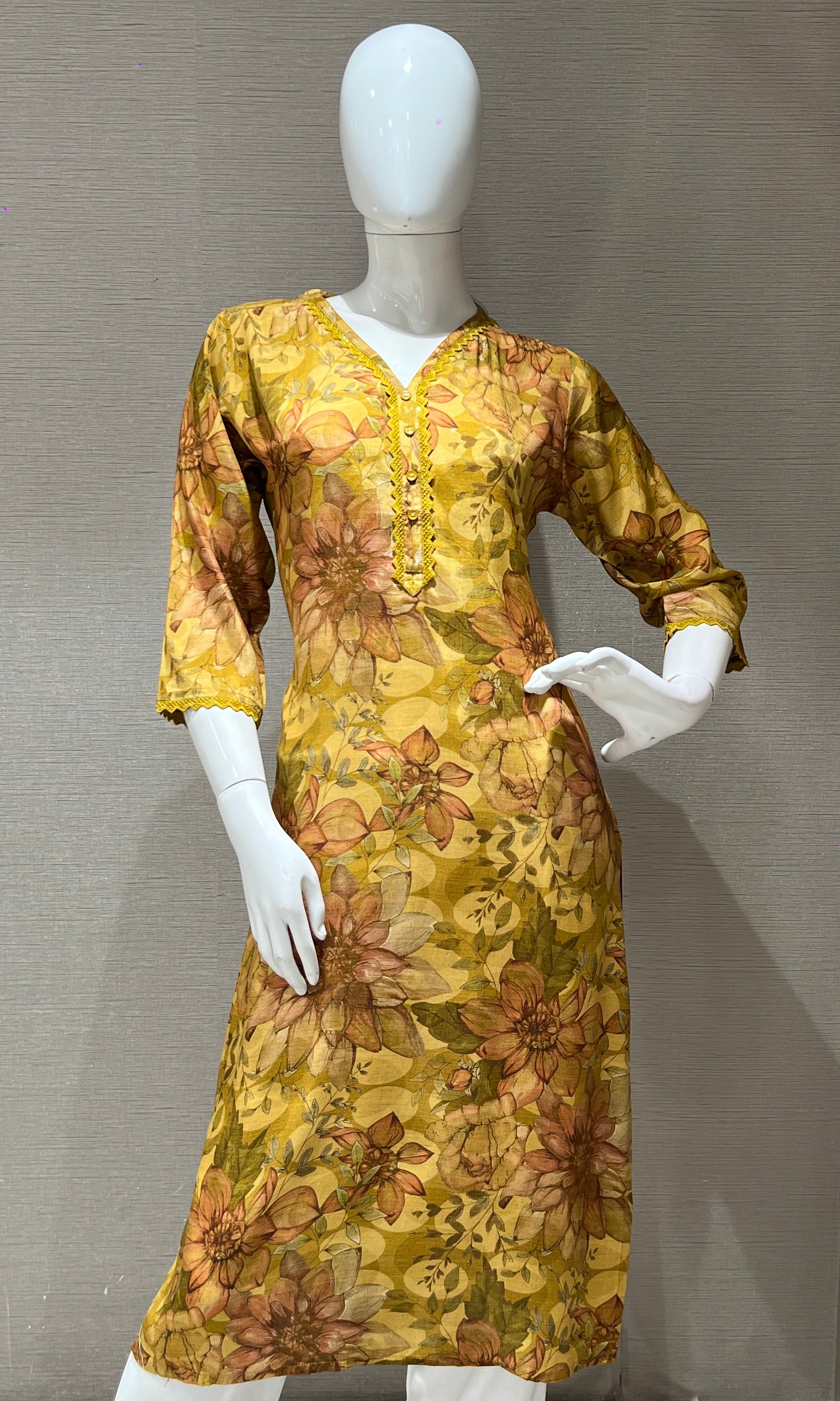 Mustard yellow floral print Kurti top