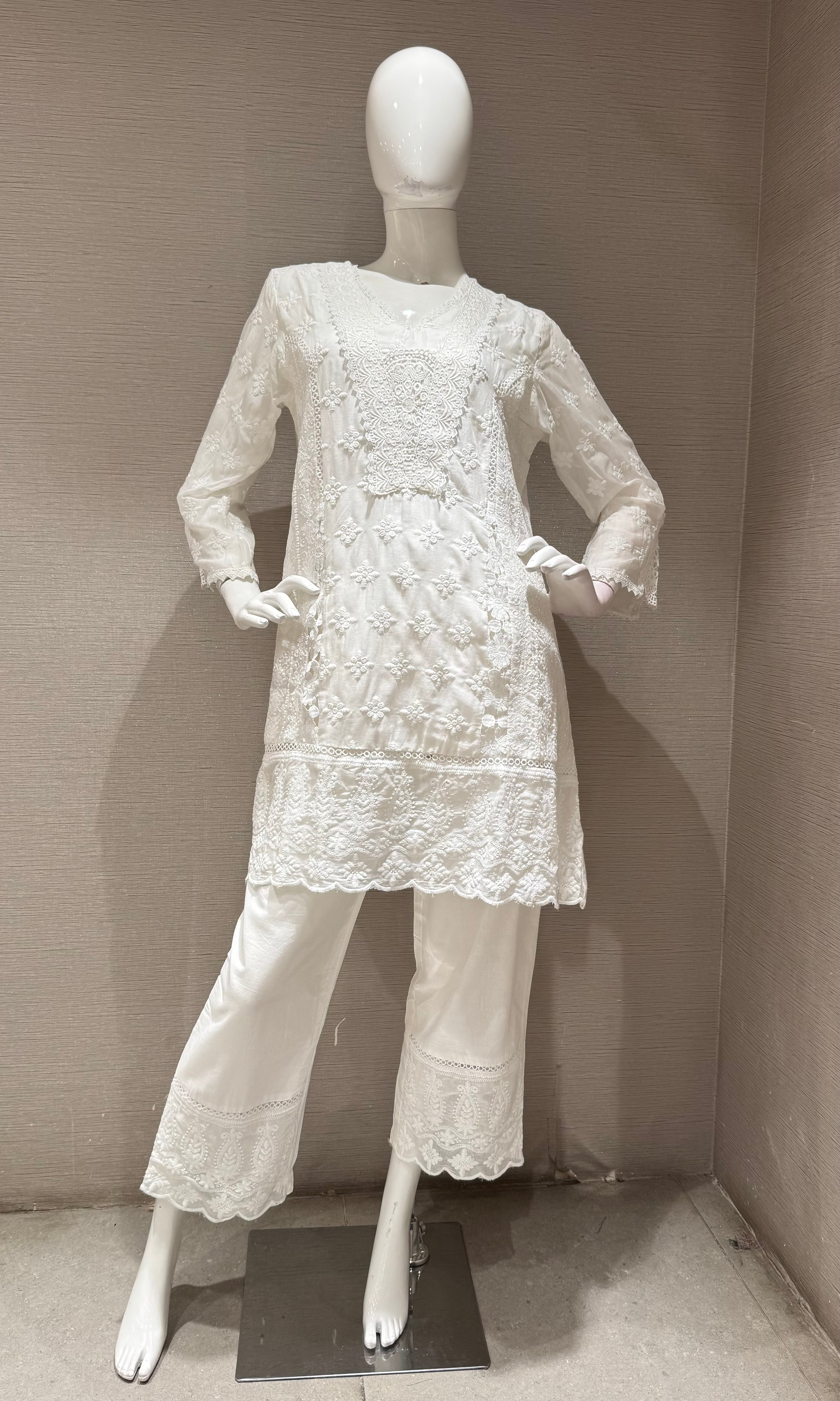 White Embroidered Cotton Cord Set