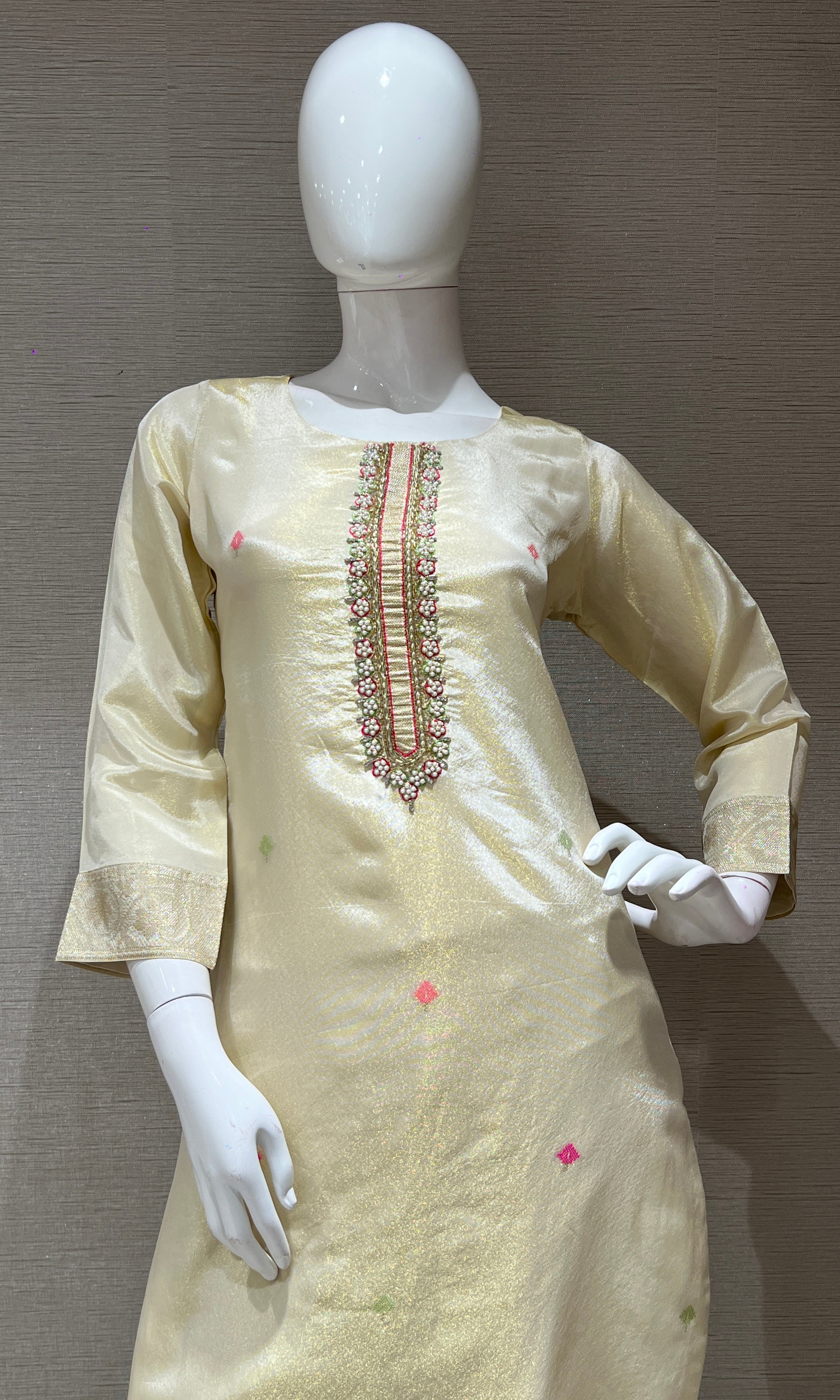 Elegant Cream Kurta Set with Floral Touches