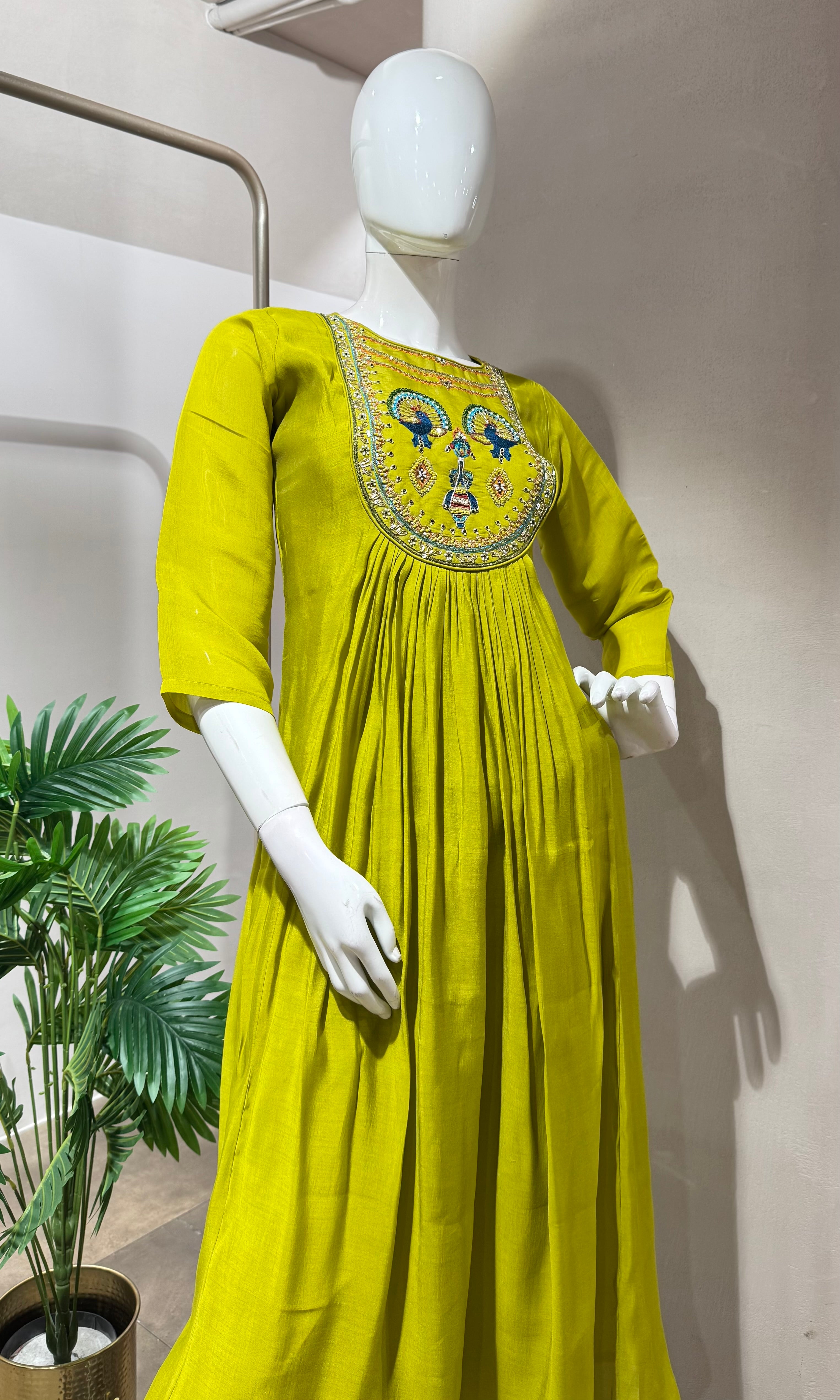 GREEN PEACOCK MUL CHANDERI KURTA SET