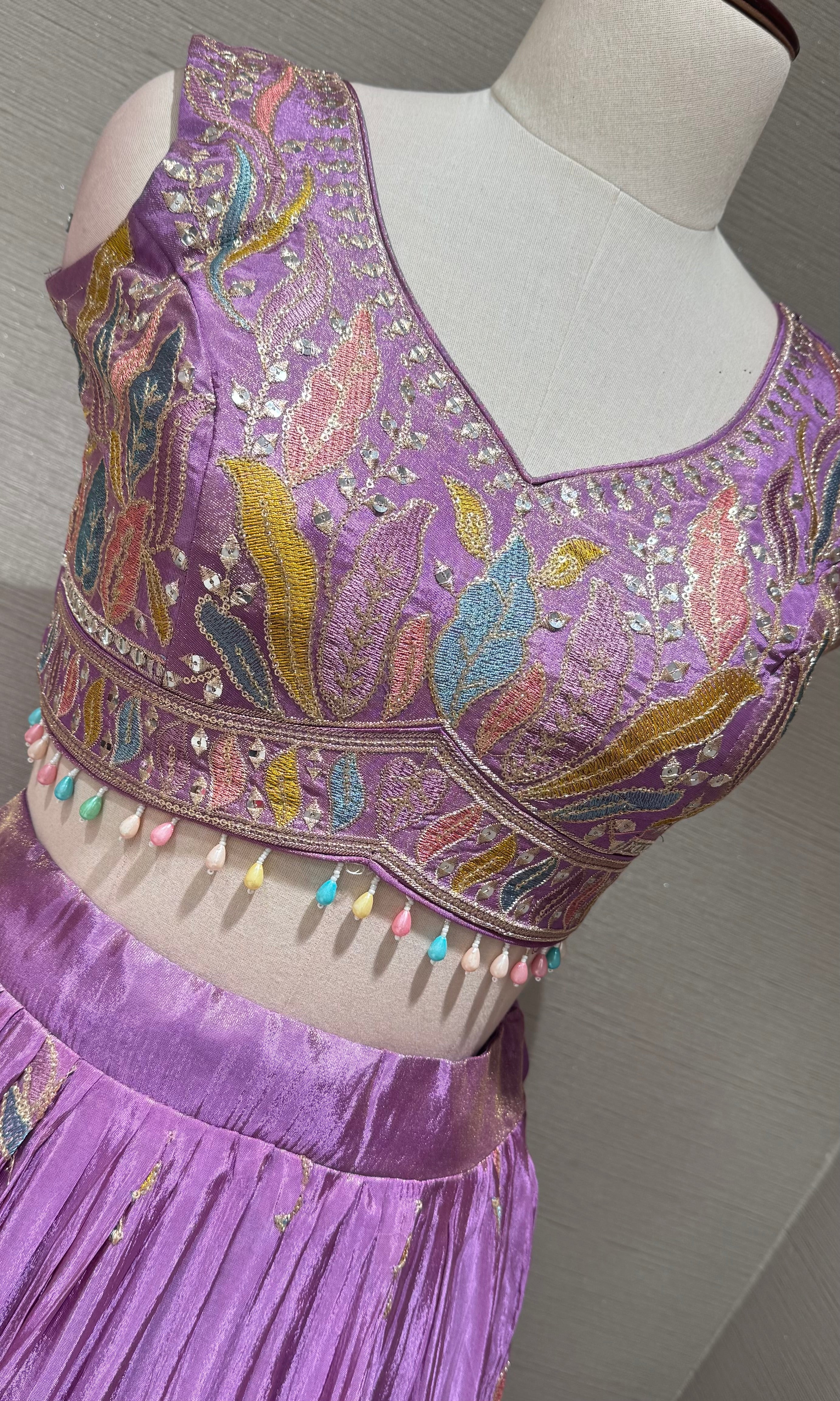 Lilac Tissue silk Floral Print Lehenga Set