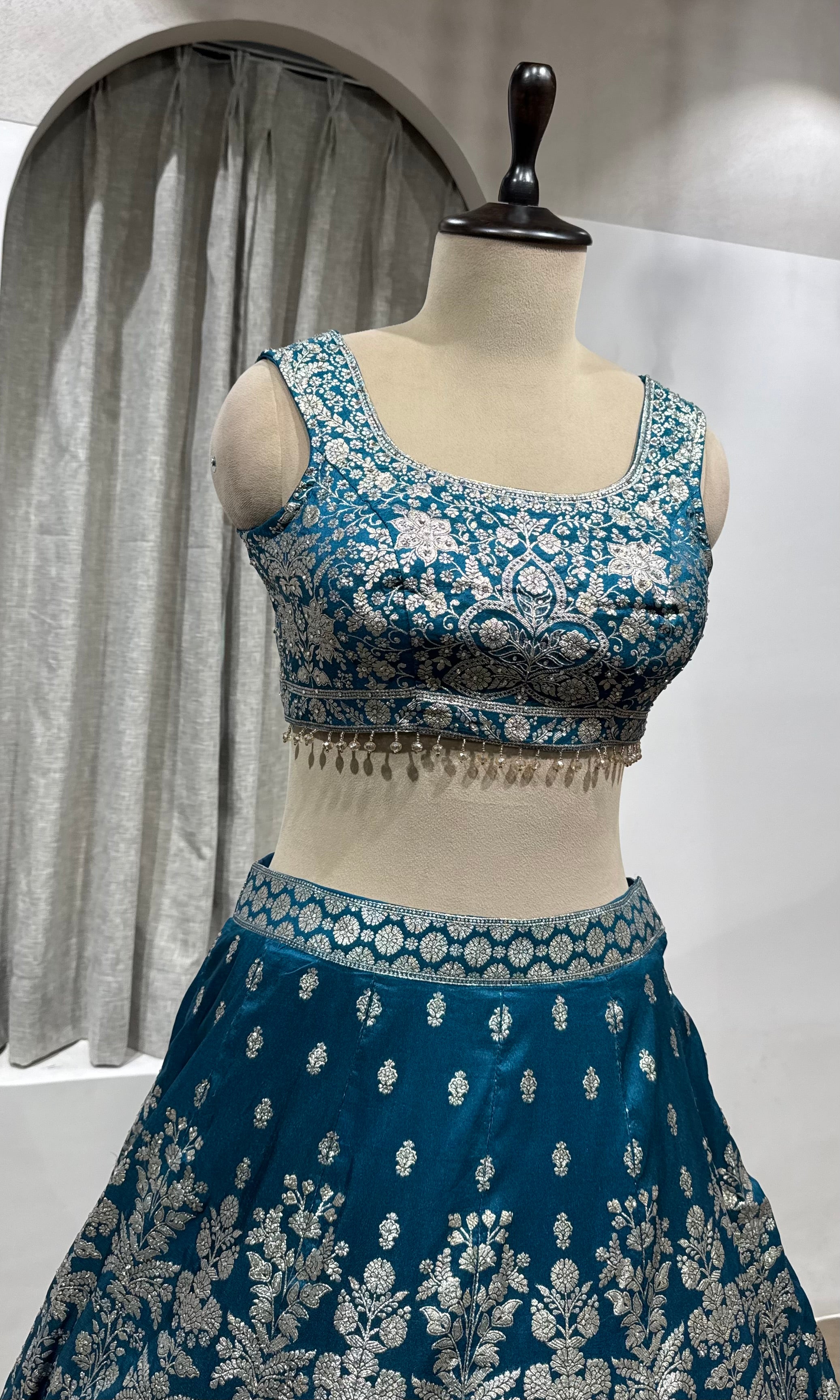 Blue Net Embroidery Bridal Lehenga