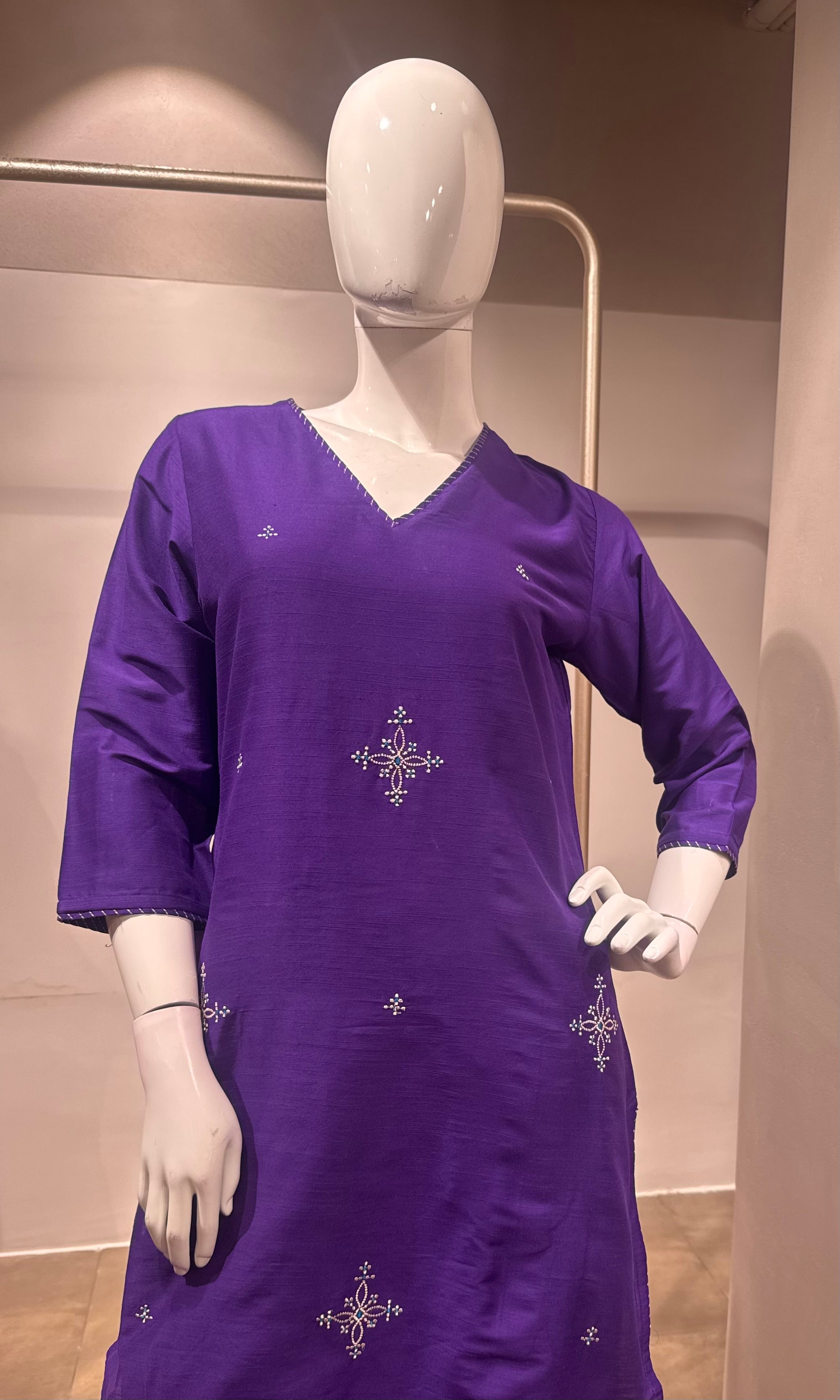 Purple Embroidered Kurta Set with Zari Border Dupatta