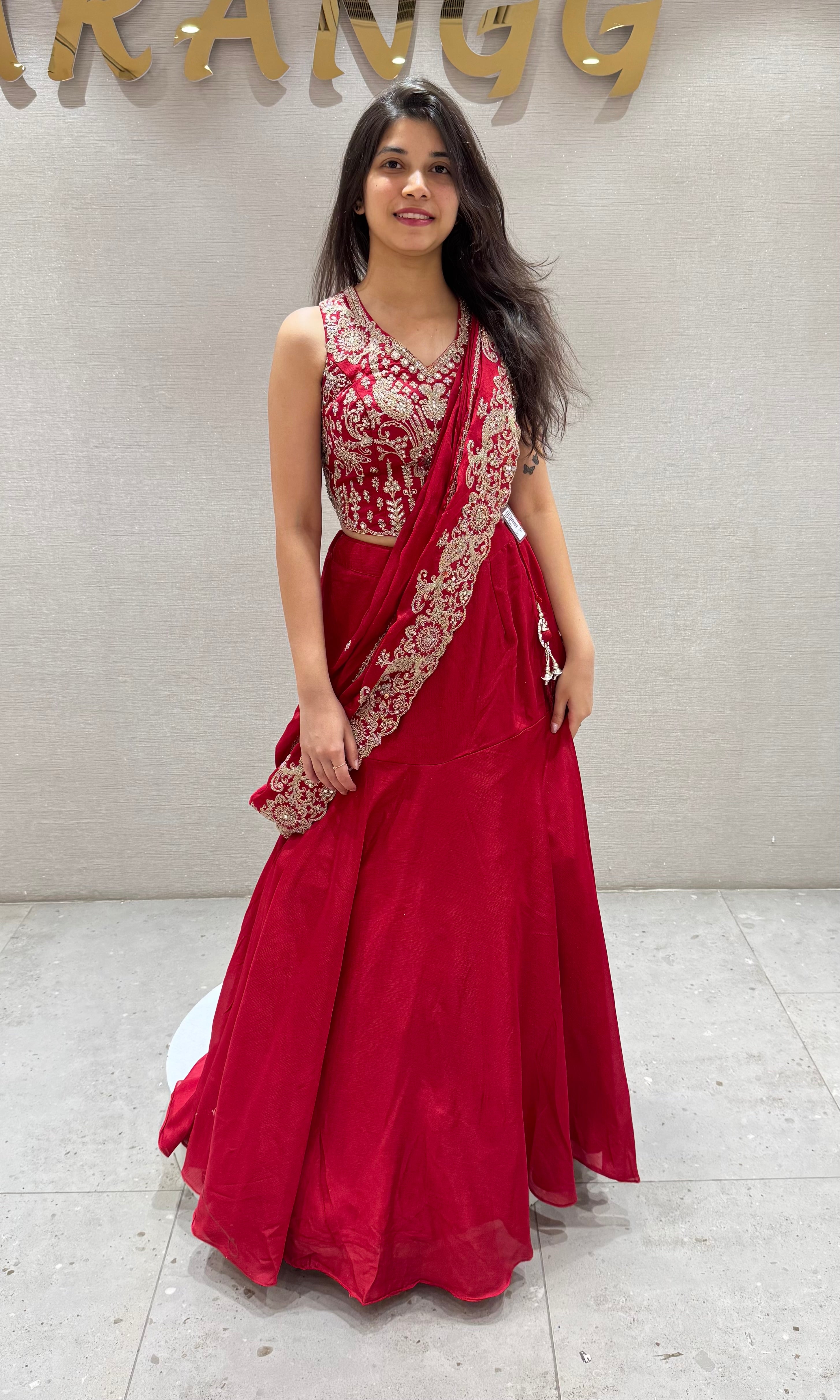 Red EMBROIDERED LEHENGA WITH CORSET BLOUSE