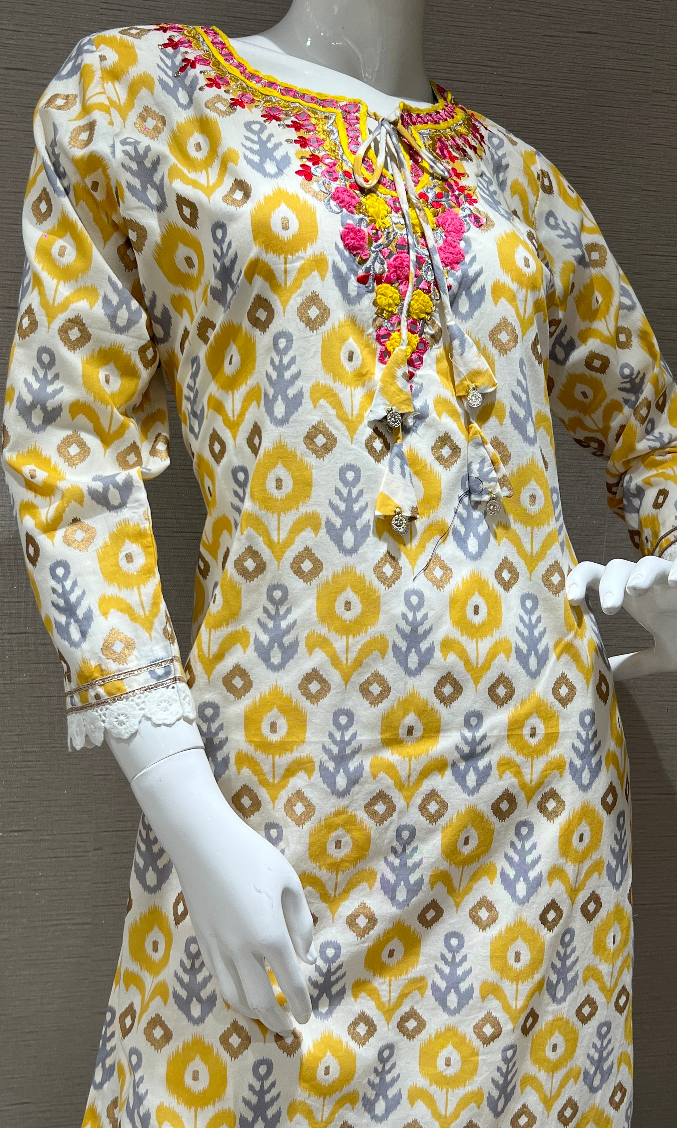 yellow flower printed kurta set 3223