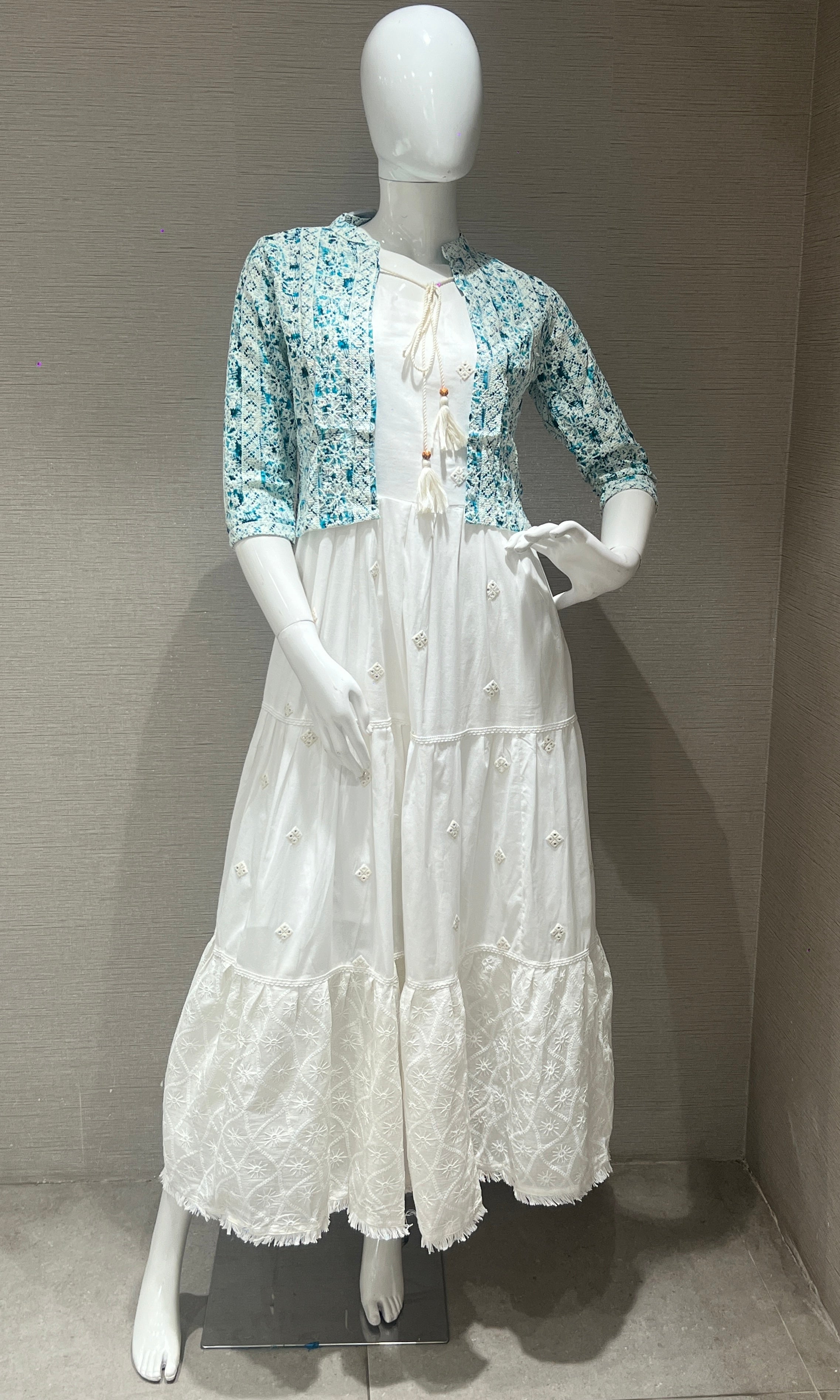 Sea Anarkali gown with jacket