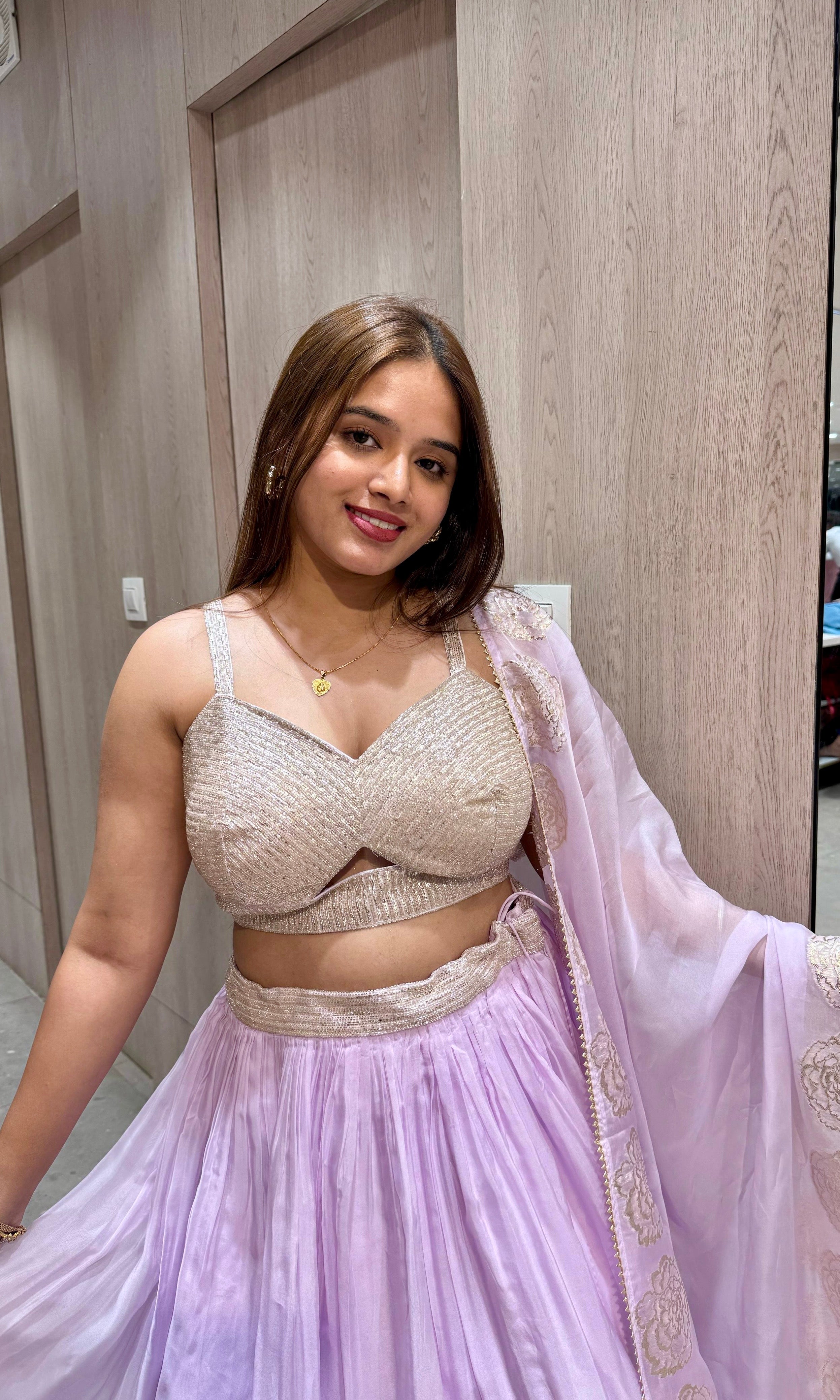 Lilac purple Lehenga with floral embossing