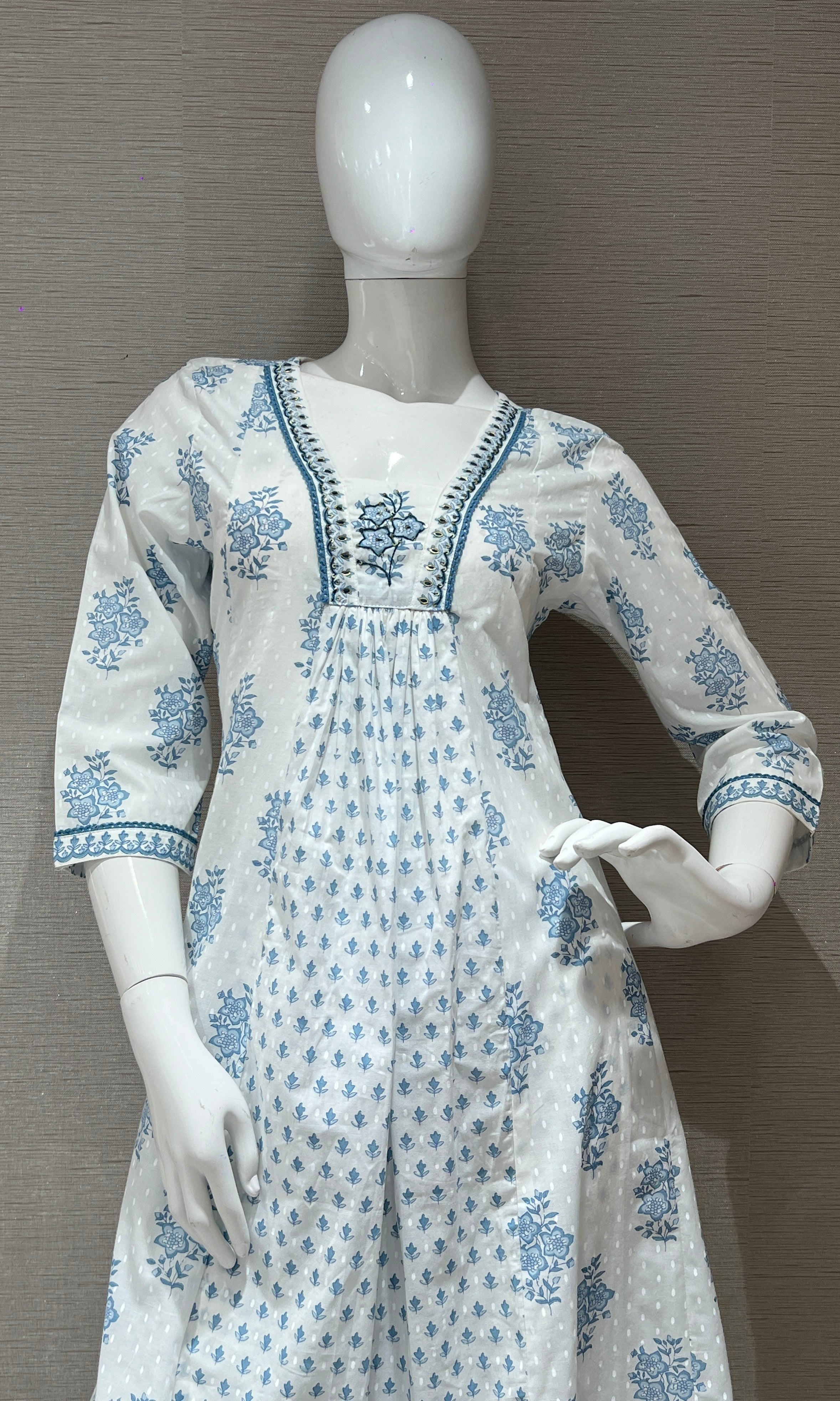 Blue Anarkali frock with straight pant k222