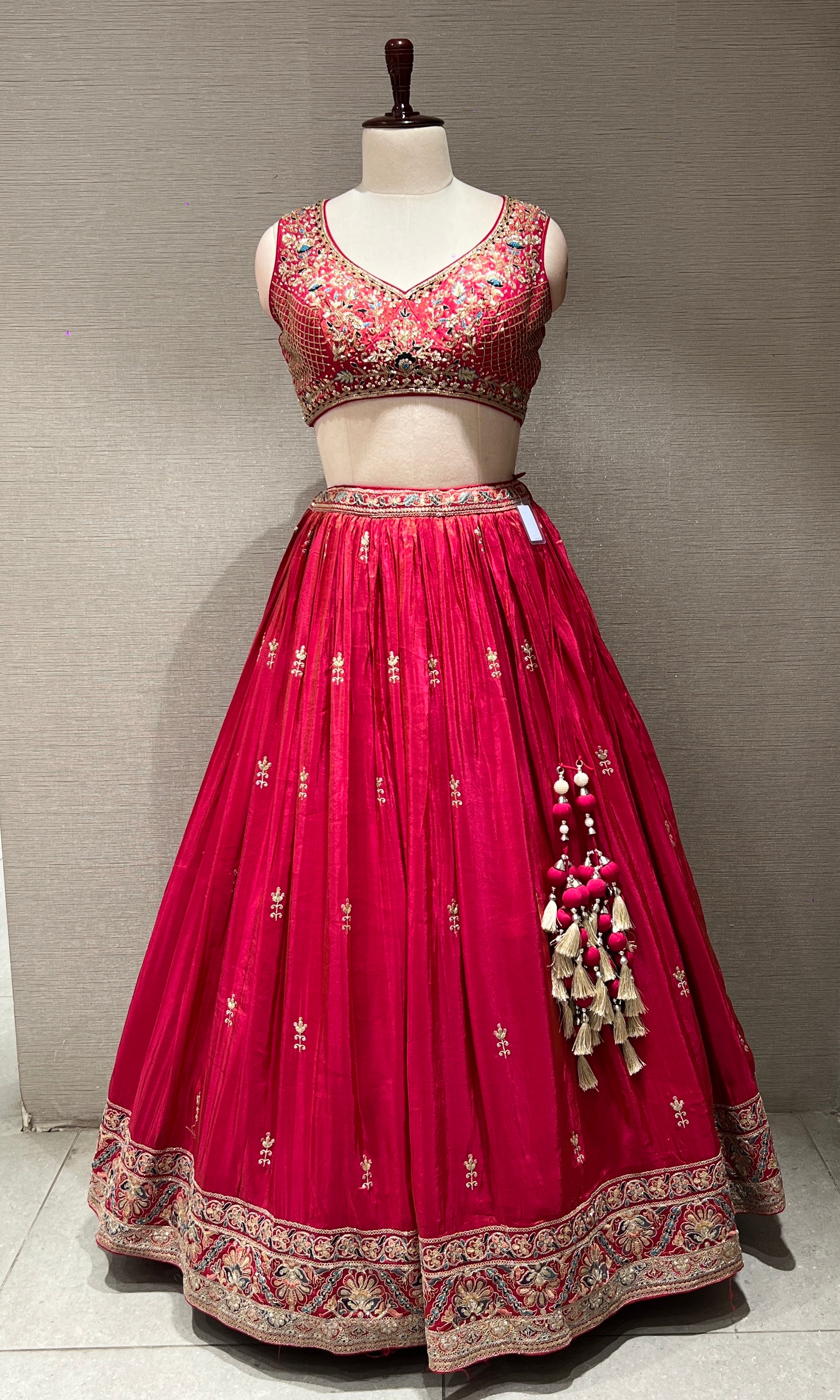 PINK raw silk EMBROIDERED LEHENGA