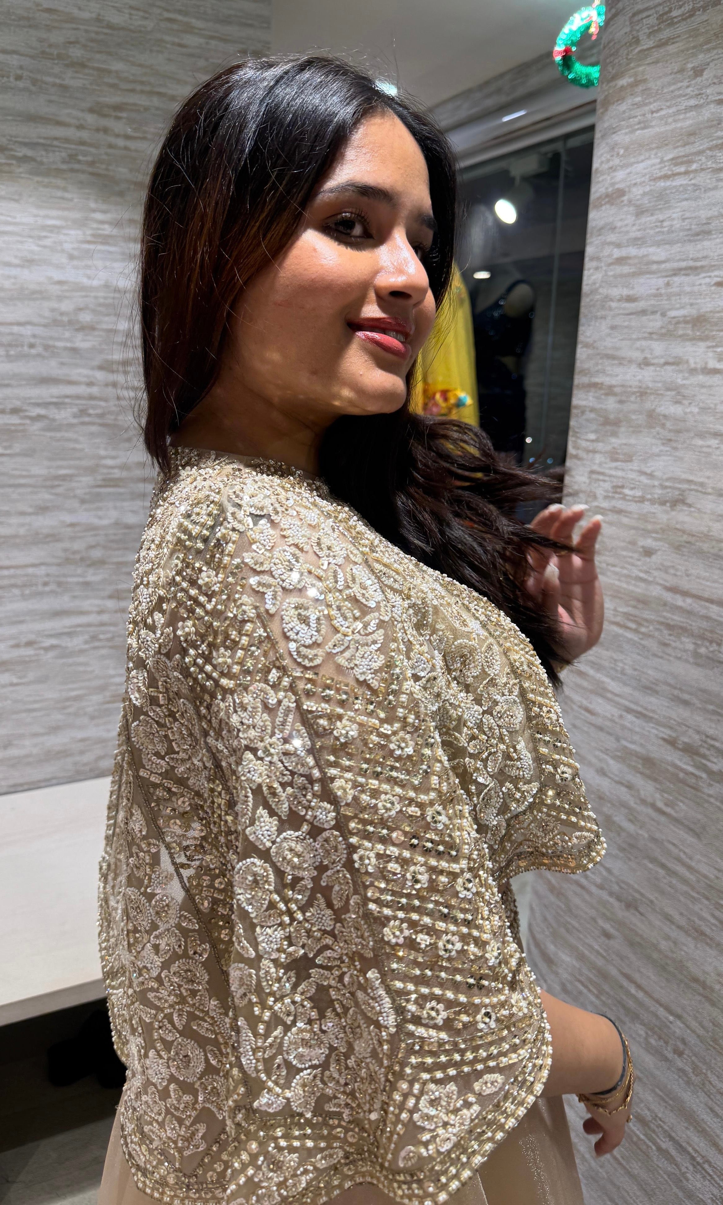 GOLD TISSUE LEHENGA WITH CAPE