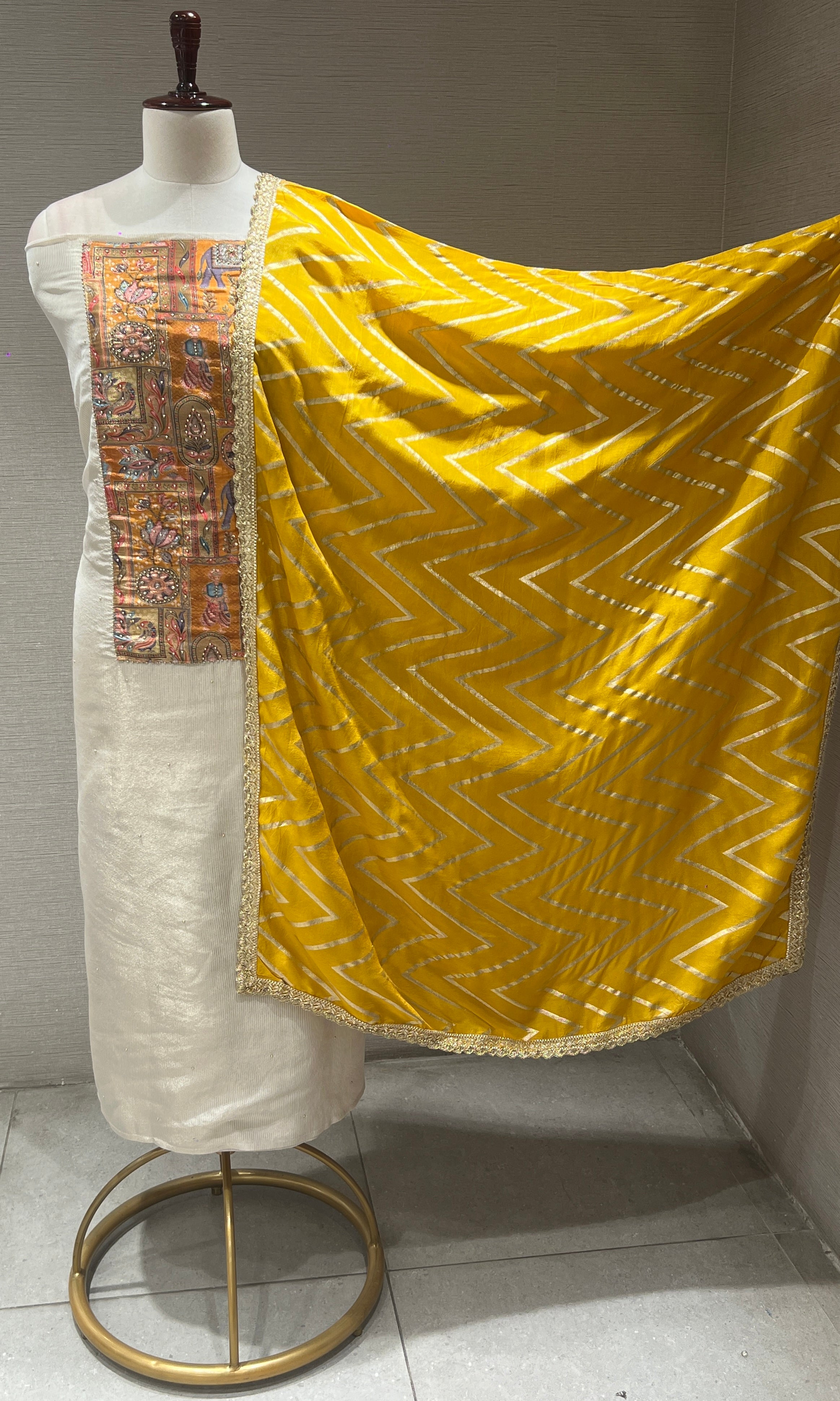 Half white Embroidered dress material