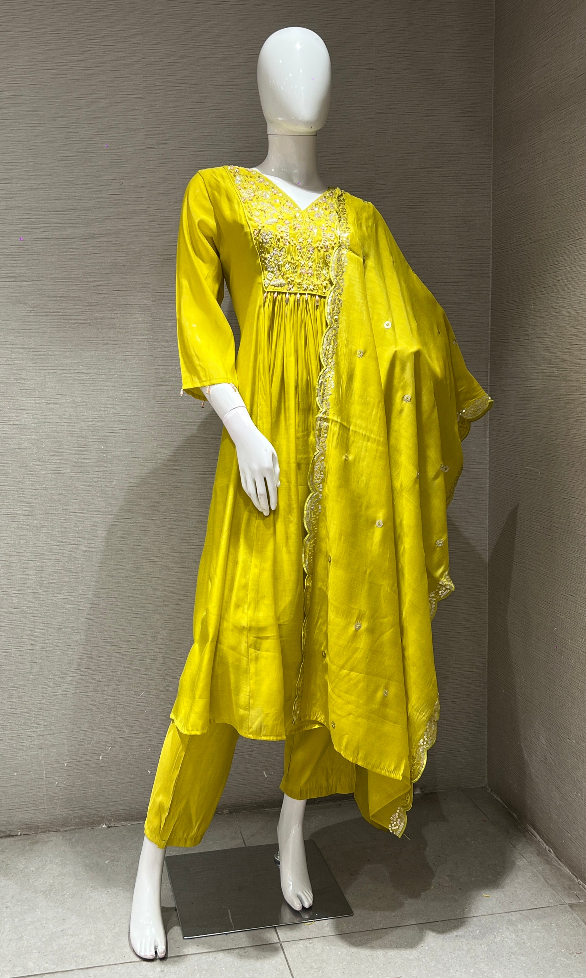 Light yellow MUL CHANDERI KURTA SET