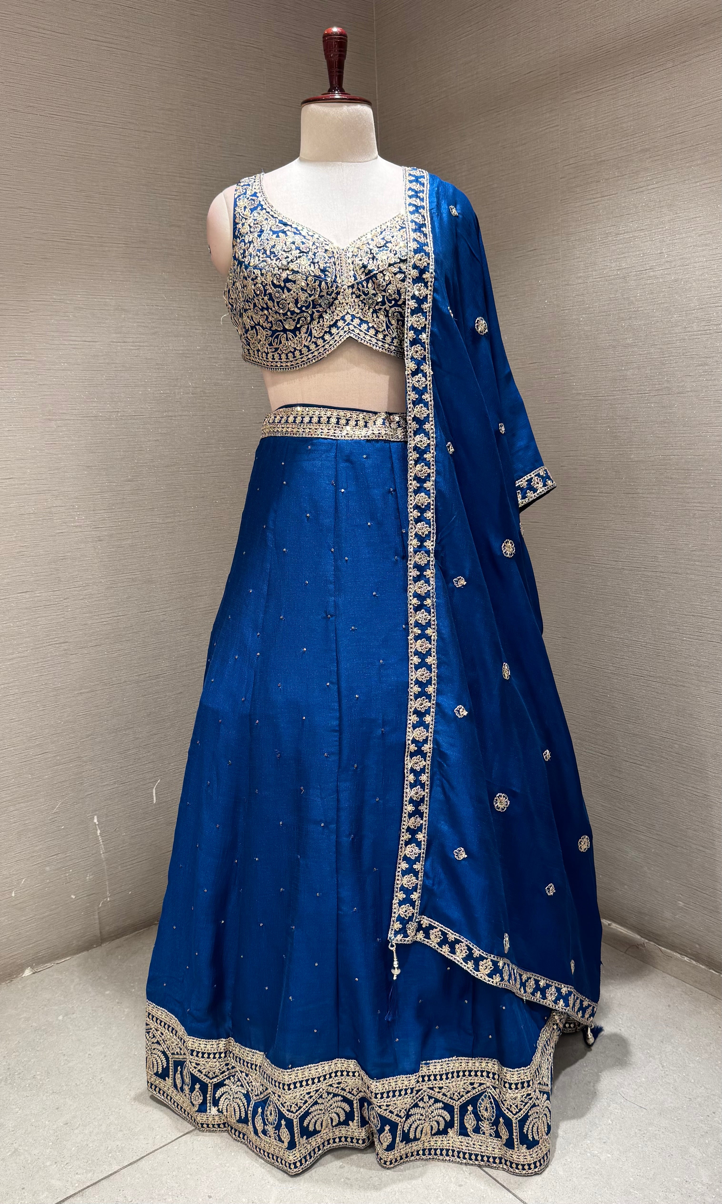 Royal Blue Lehenga Choli with Silver and Gold Embroidery