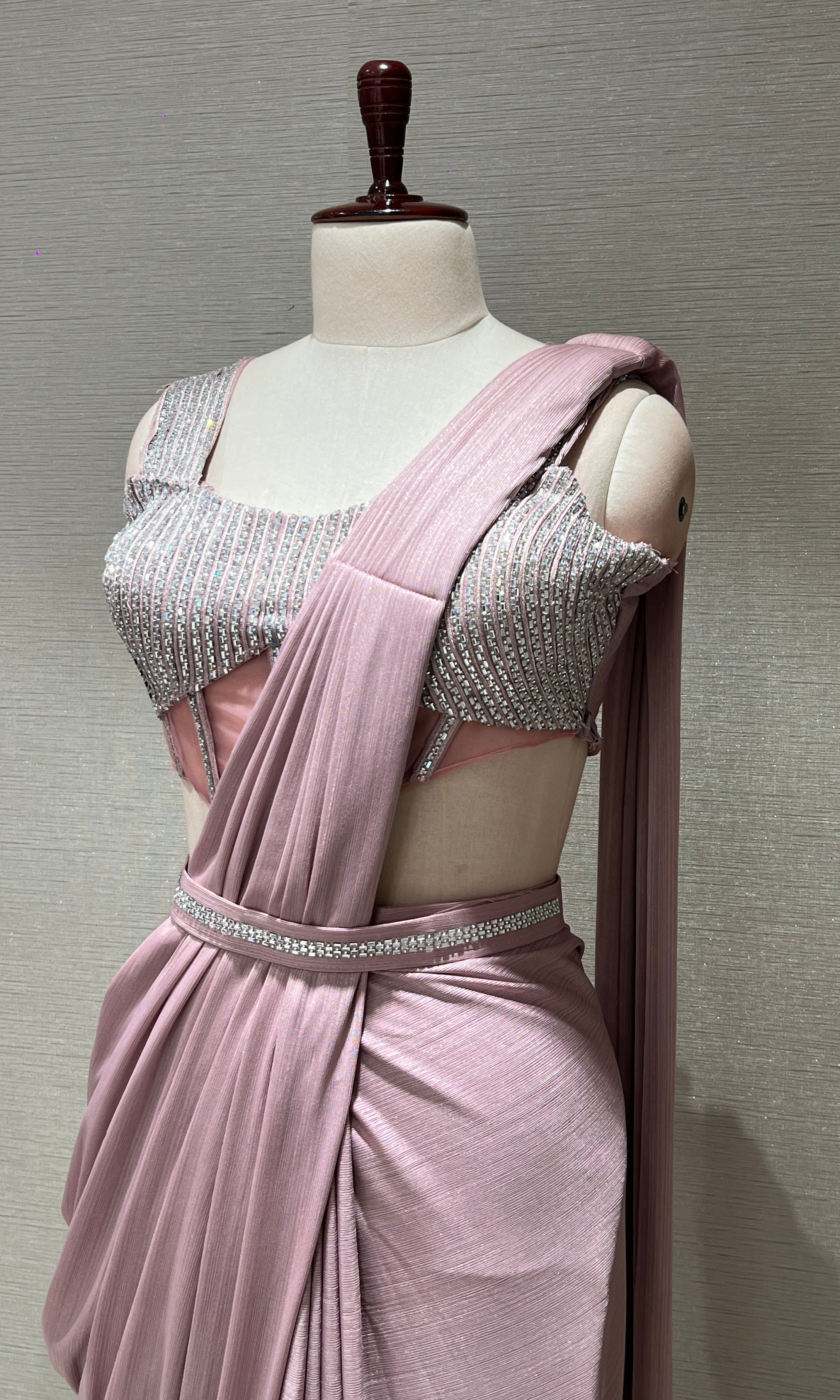 Onion pink drape saree WITH BLOUSE & BELT