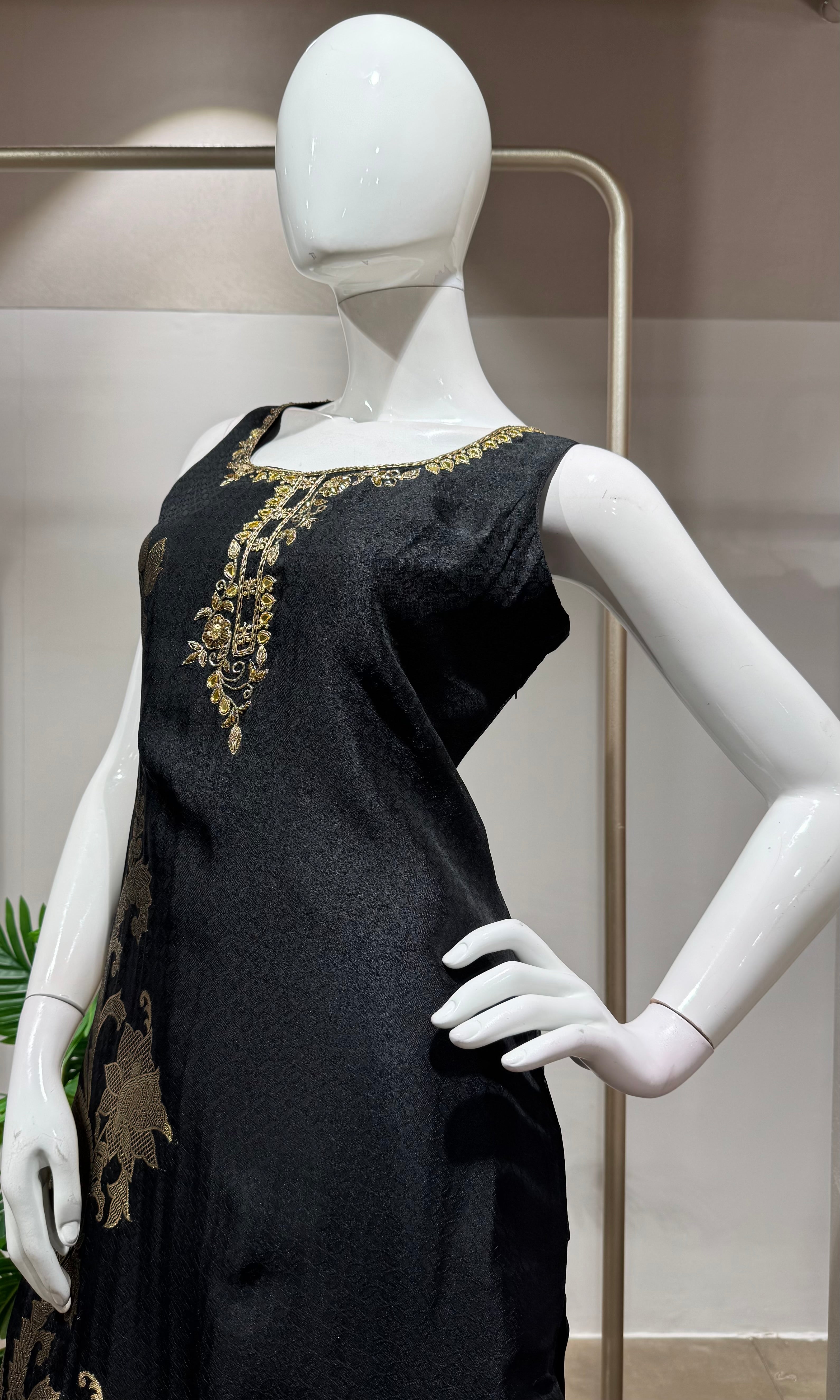 Black Silk Embroidered Straight Cut KURTA SET