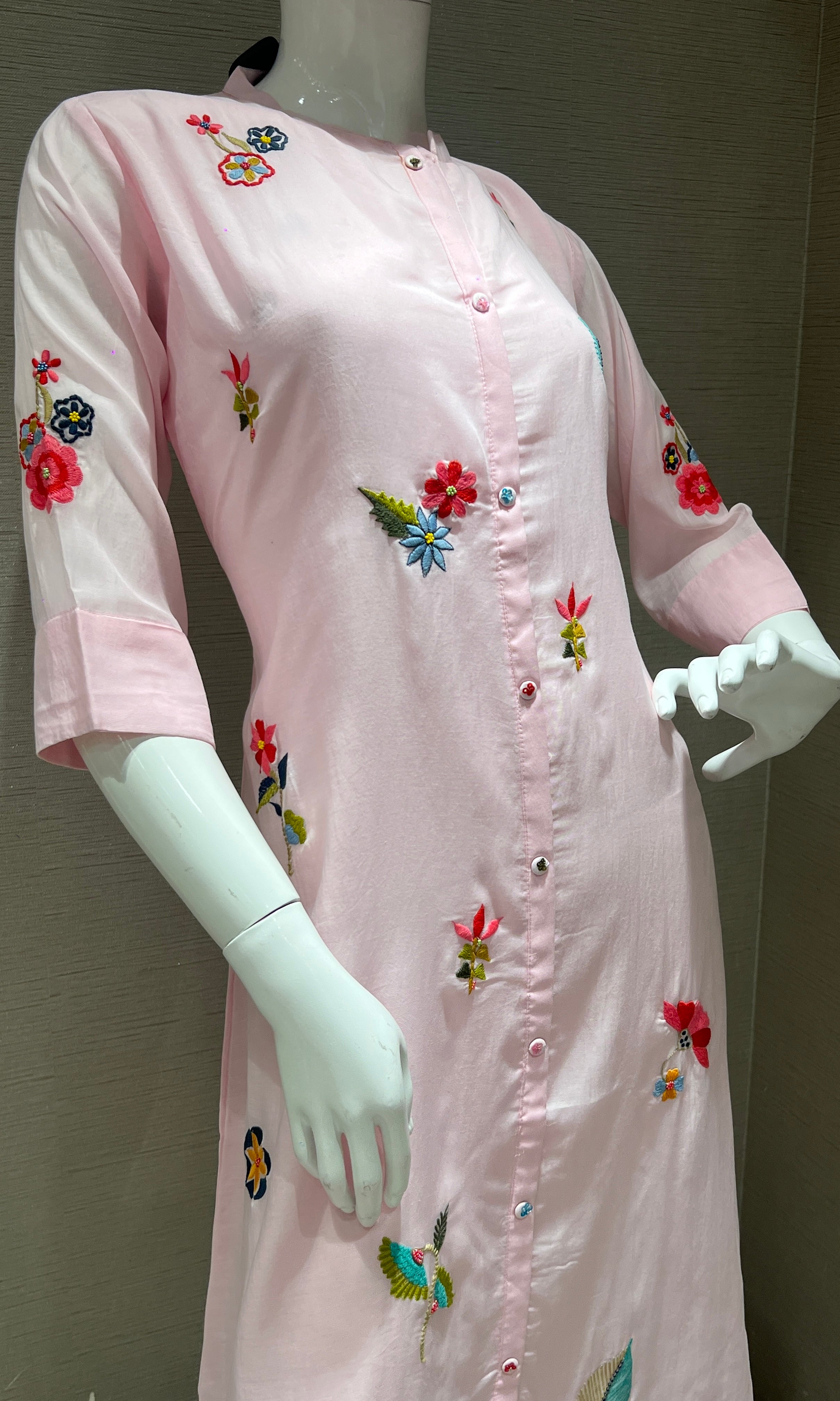 Baby pink Floral embroidery A- Line top