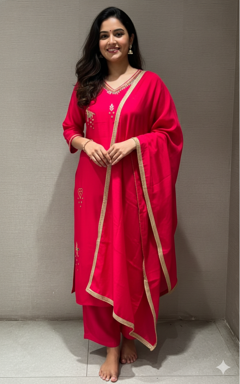 Rani pink kurta set