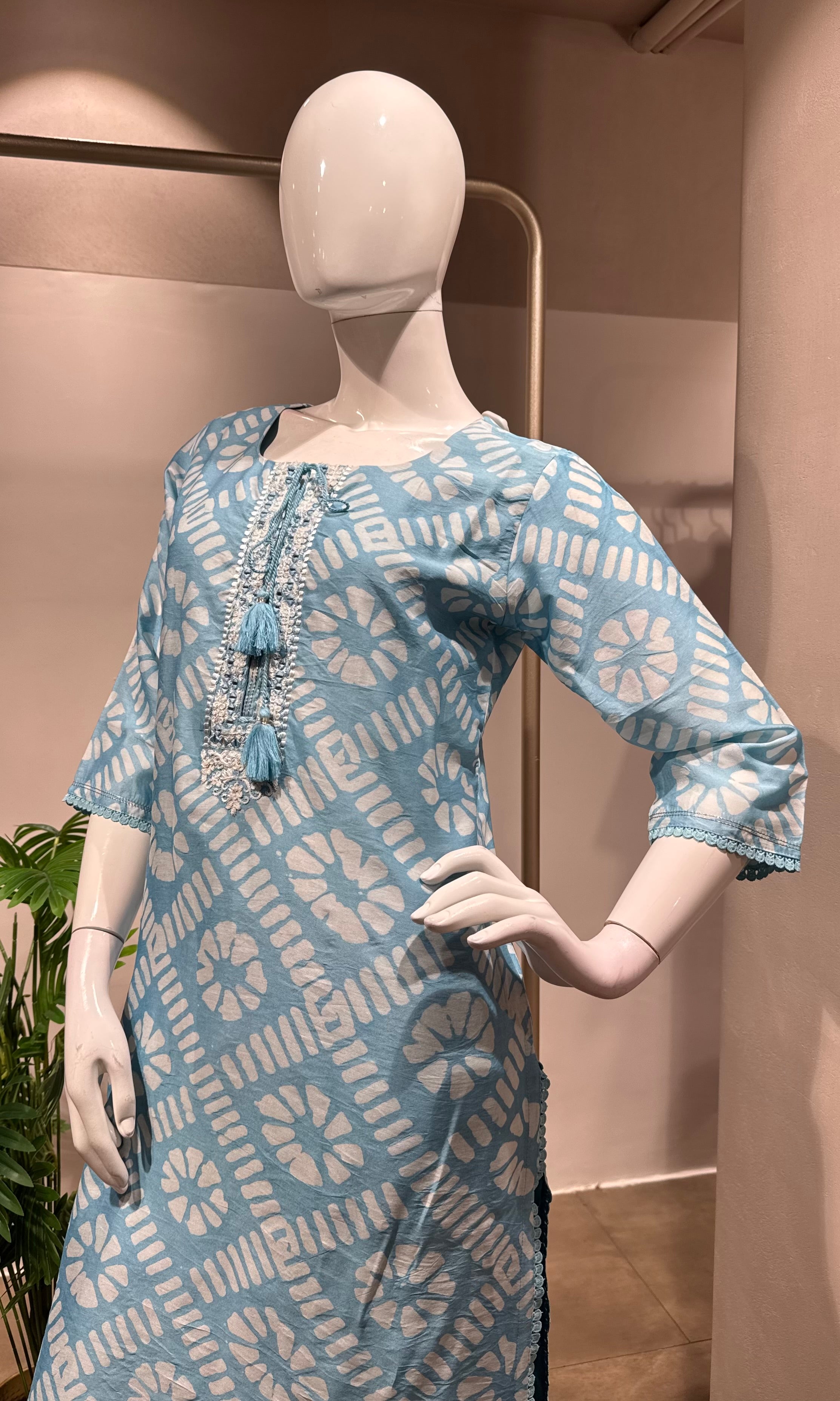 BLUE PRINTED EMBROIDERED KURTA SET