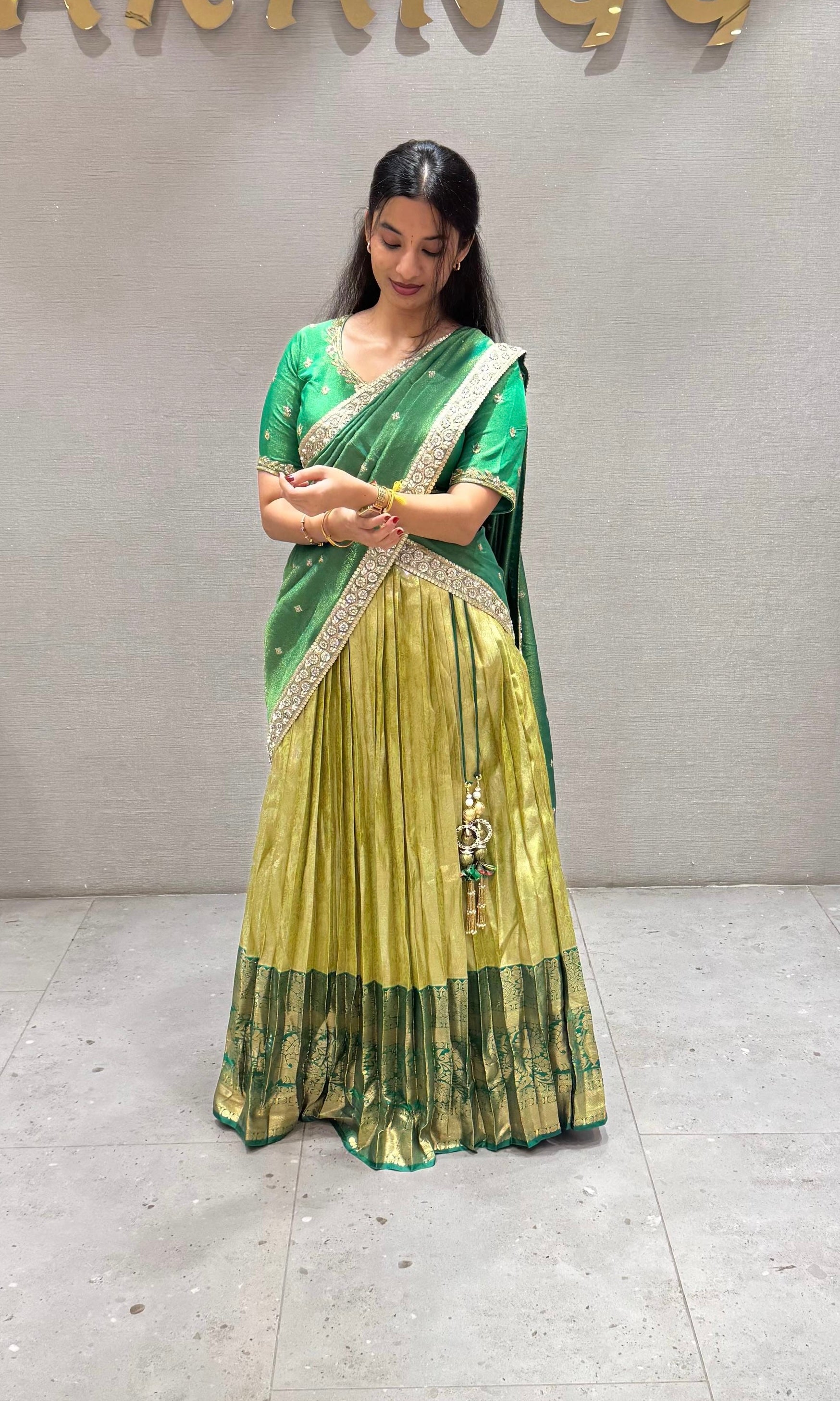 Green pattu Lehenga