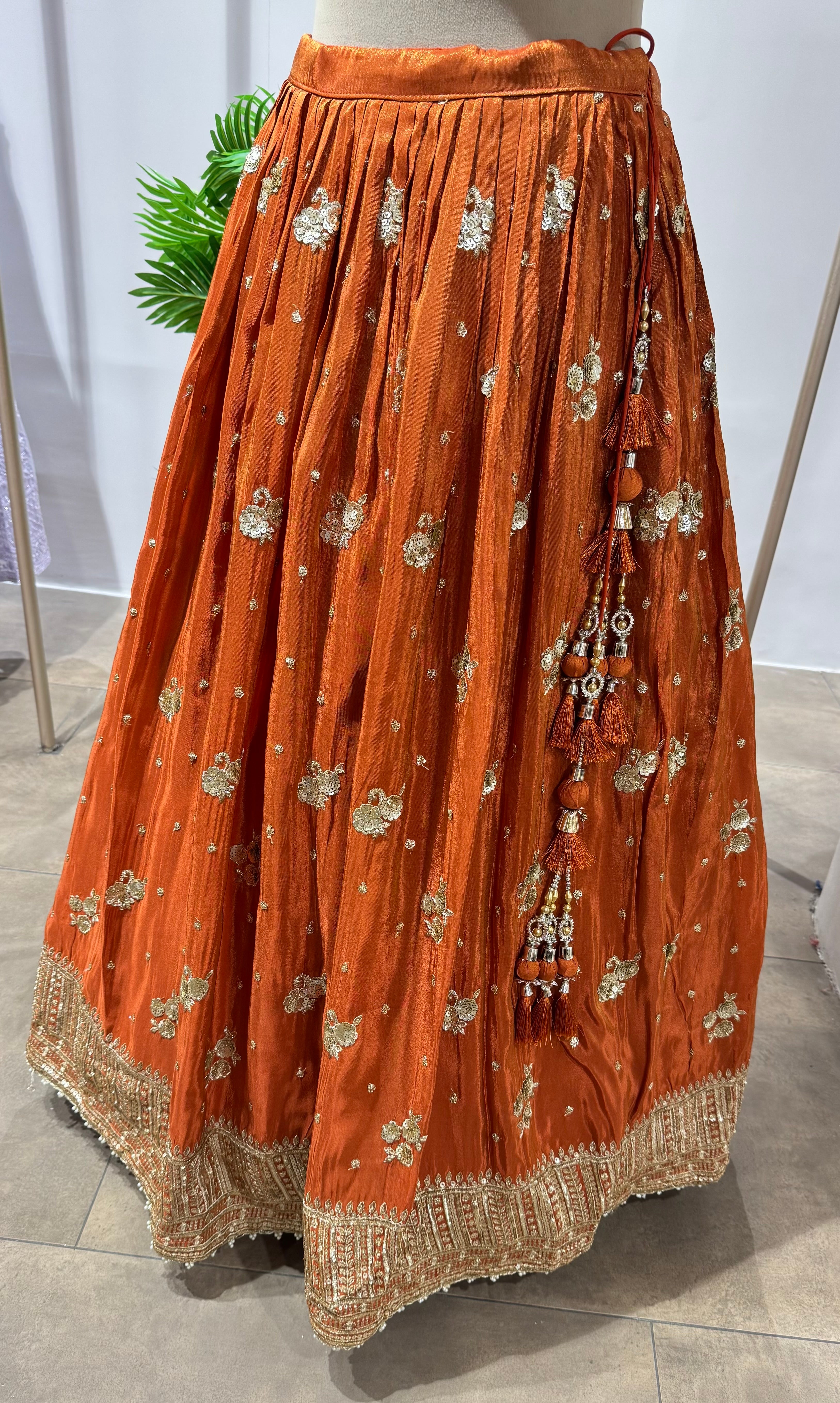 RUST silk embroidered lehenga SET